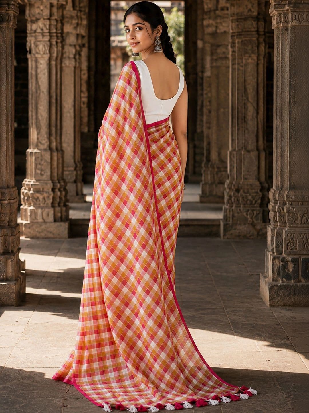 KALINI Linen Blend Designer Block Print Saree thumbnail 2