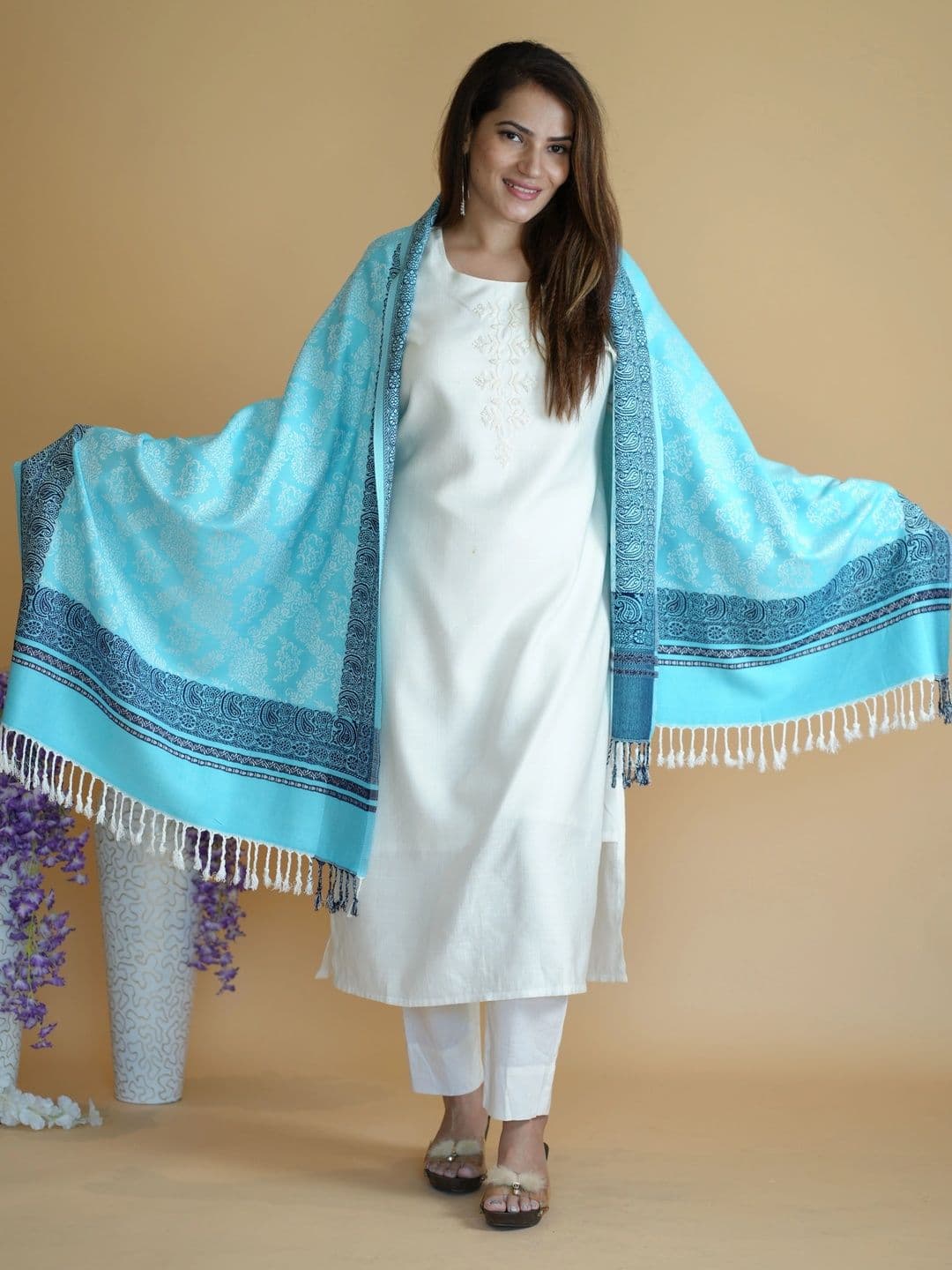 SHIFNEEN Women Ethnic Motifs Woven Design Acrylic Shawl - view 1