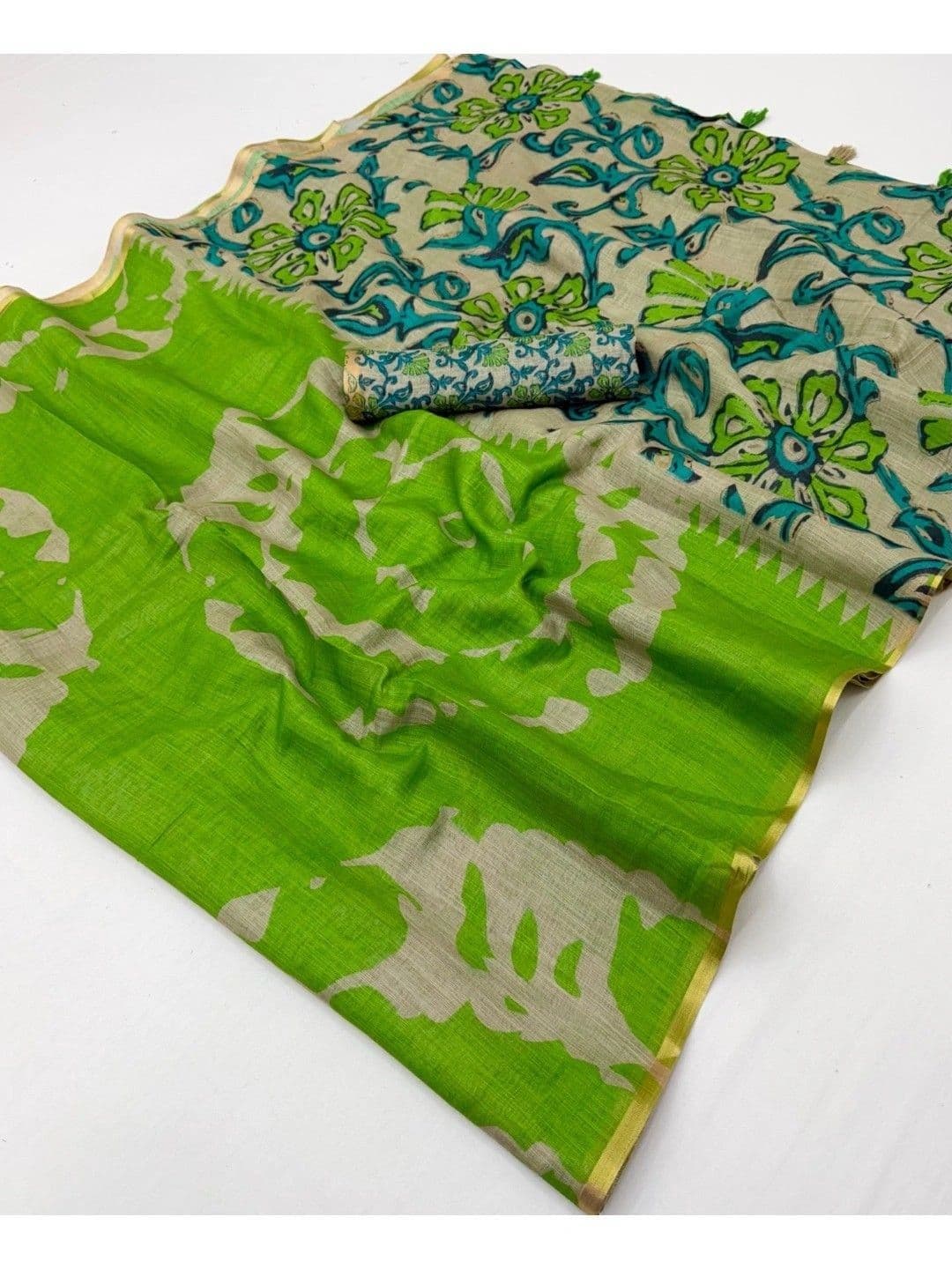 Peachmode Floral Linen Blend Saree thumbnail 2