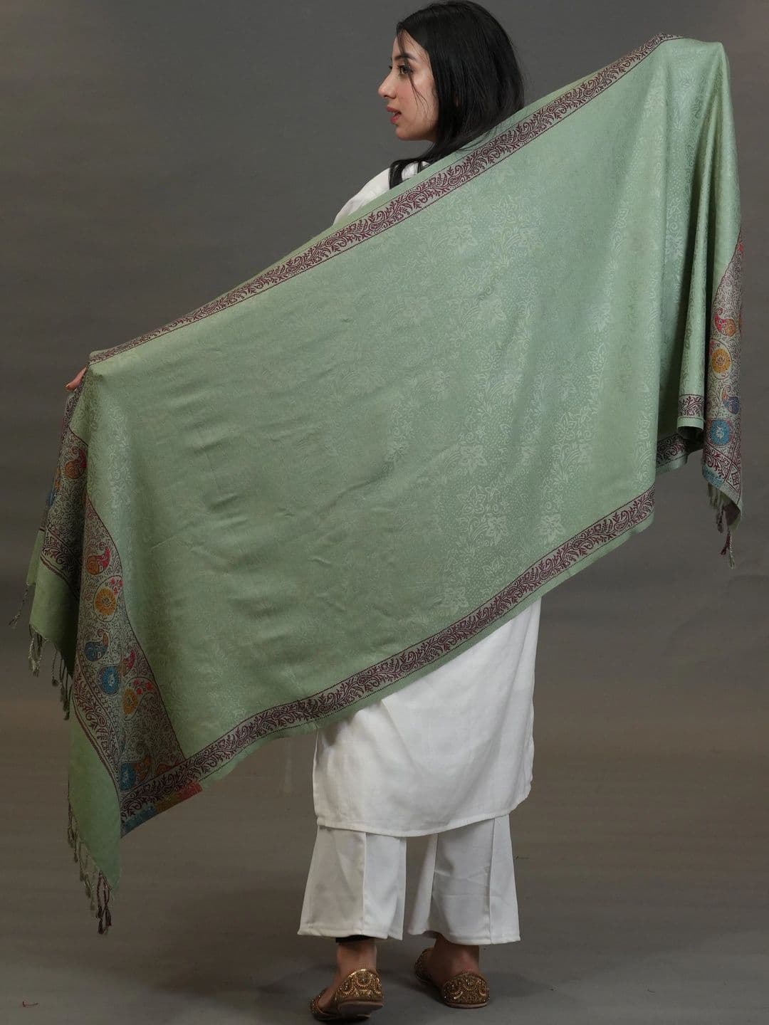 SHIFNEEN Women Ethnic Motifs Woven Design Acrylic Shawl thumbnail 2