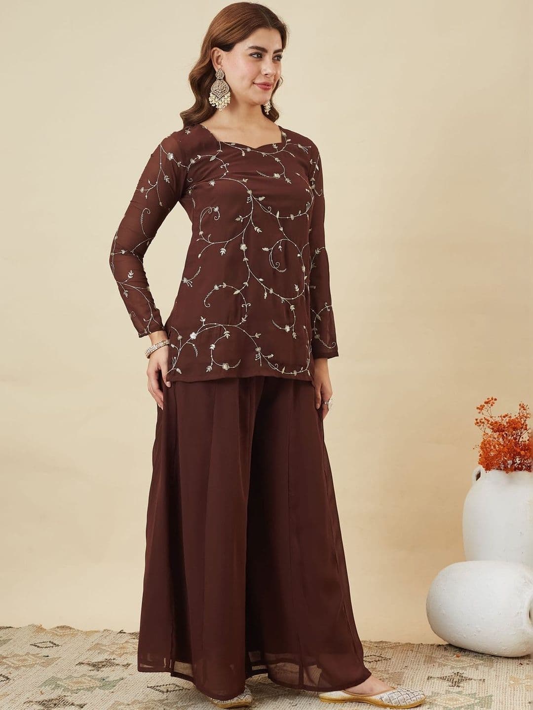 MOKOSH Women Ethnic Motifs Embroidered Regular Thread Work Kurta with Palazzos & With Dupatta thumbnail 6