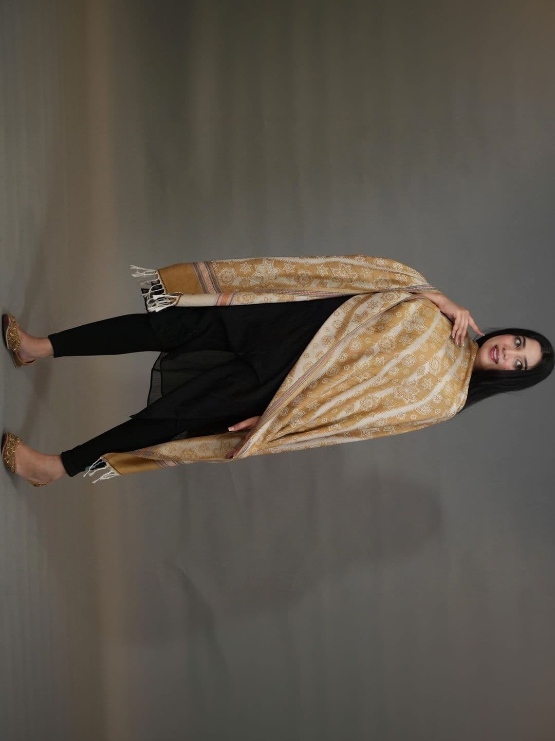 SHIFNEEN Women Floral Woven Design Acrylic Shawl thumbnail 2