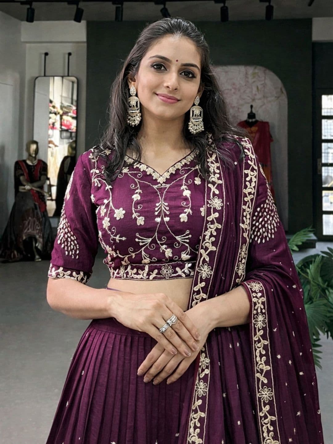 KRYSAL Embroidered Thread Work Semi-Stitched Lehenga & Blouse With Dupatta thumbnail 2
