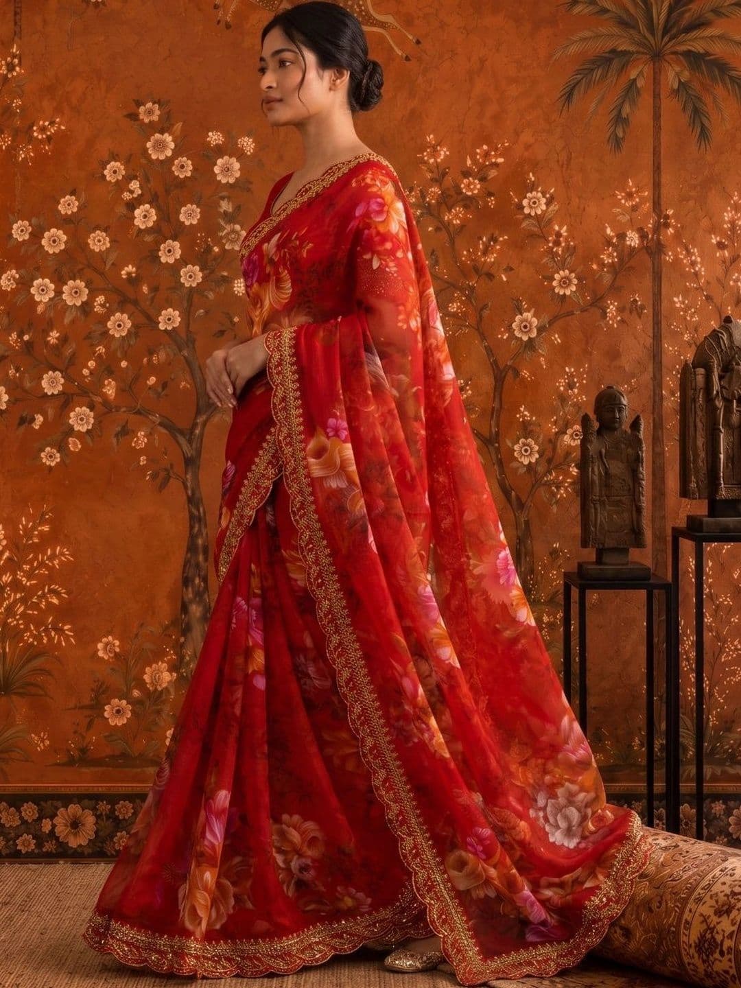 Sangria Floral Embroidered Poly Georgette Saree thumbnail 2