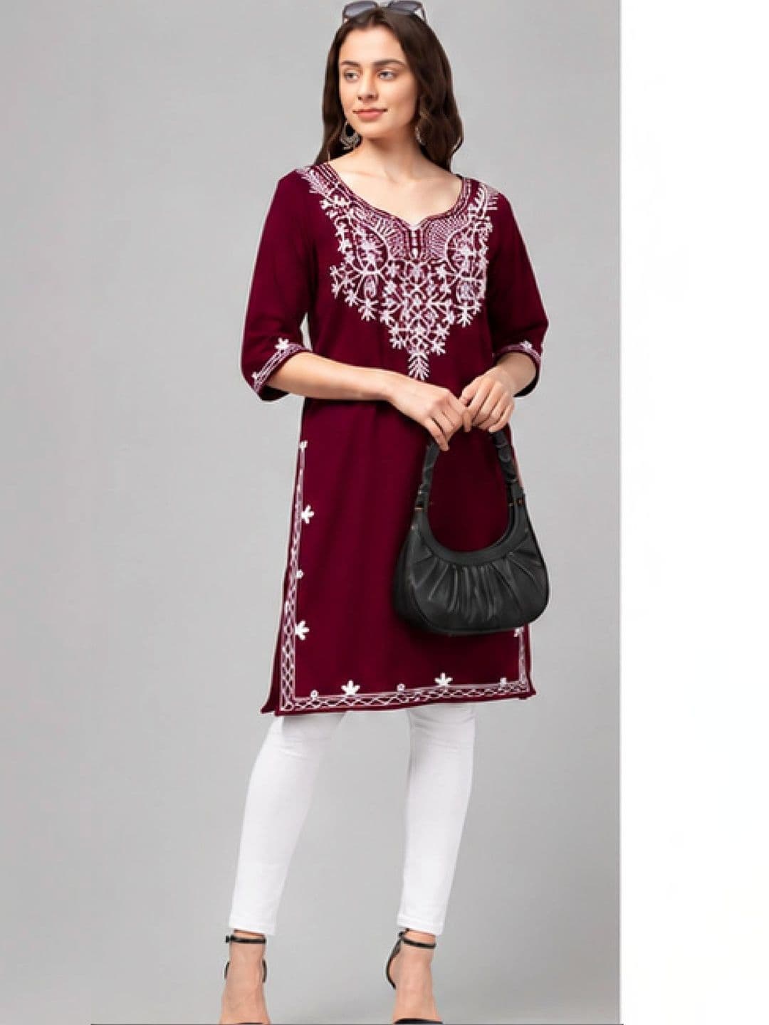 AFFLEON Women Embroidered Thread Work Woollen Kurta thumbnail 5