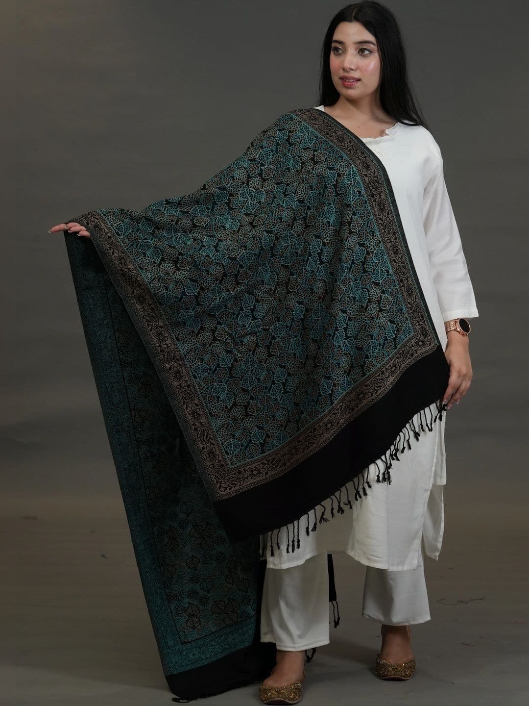 SHIFNEEN Women Ethnic Motifs Embroidered Acrylic Shawl - view 1