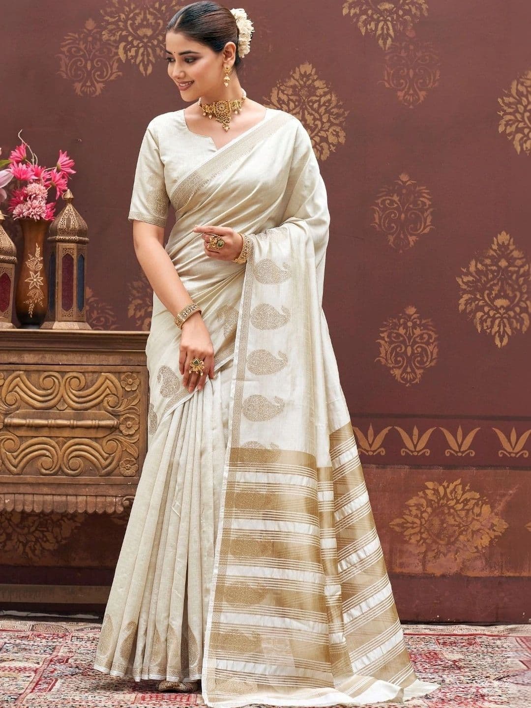 DHANLAXMI SAREES Woven Design Zari Art Silk Fusion Tussar Saree thumbnail 2