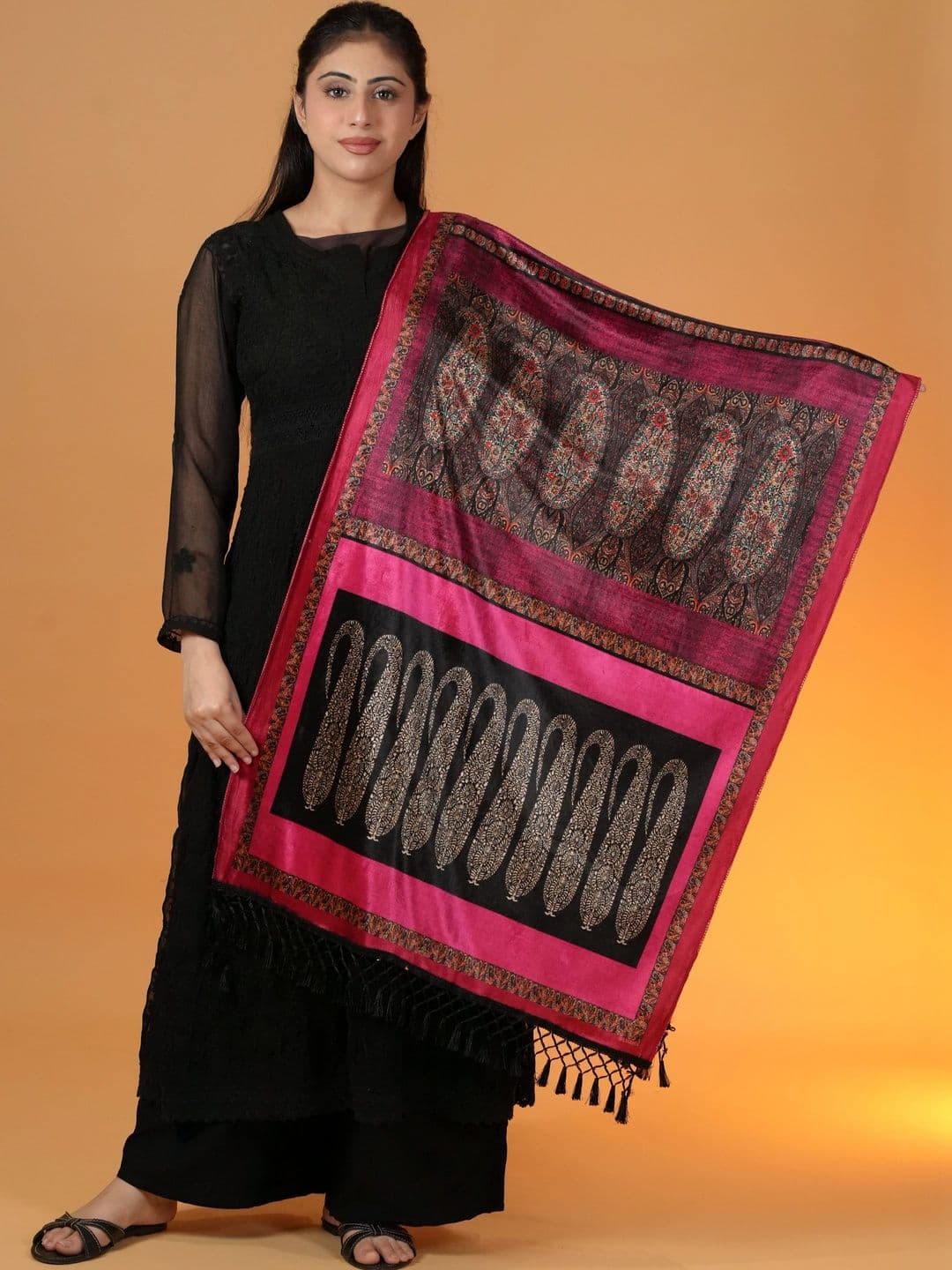 SHIFNEEN Women Paisley Printed Velvet Shawl - view 1