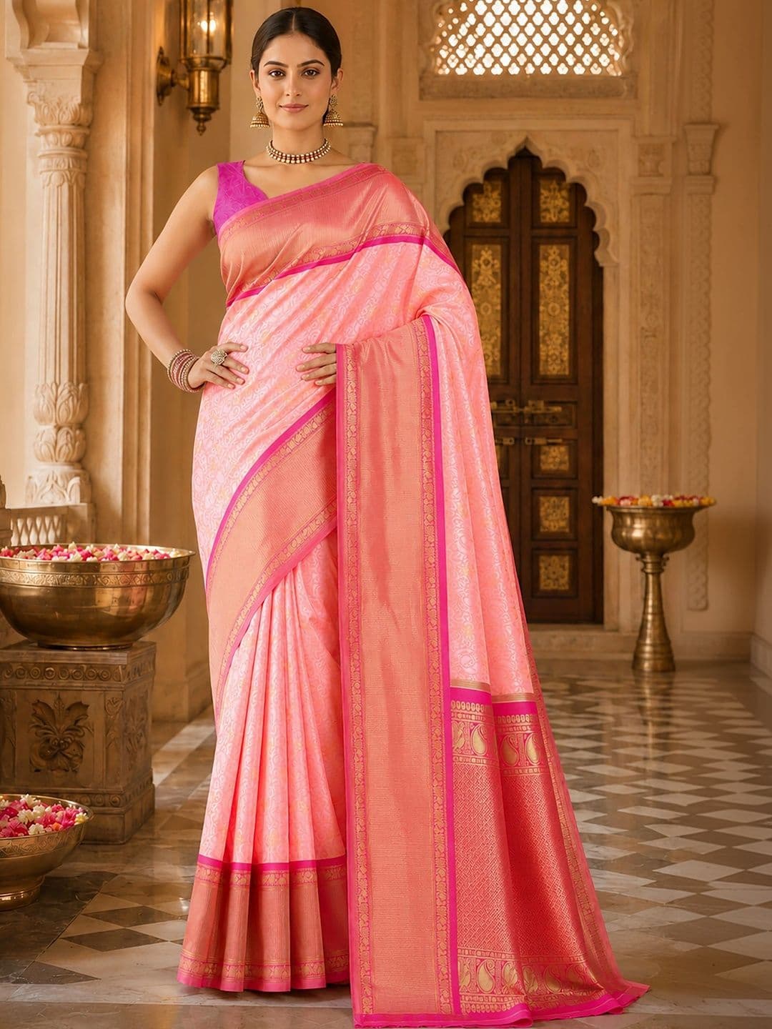 Anjaneya Sarees Woven Design Zari Silk Blend Designer Banarasi Saree thumbnail 5
