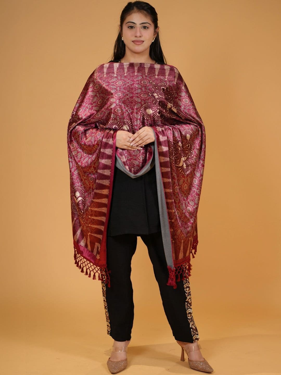 SHIFNEEN Women Ethnic Motifs Printed Velvet Shawl - view 1