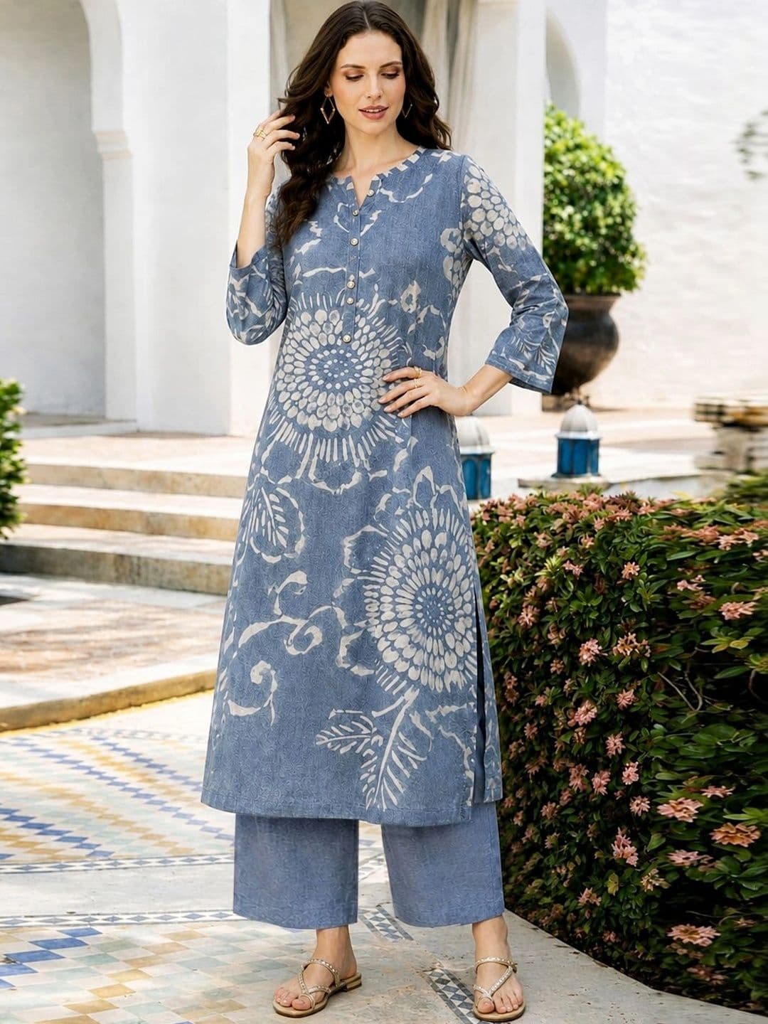 GoSriKi Women Printed Regular Kurta with Palazzos thumbnail 6