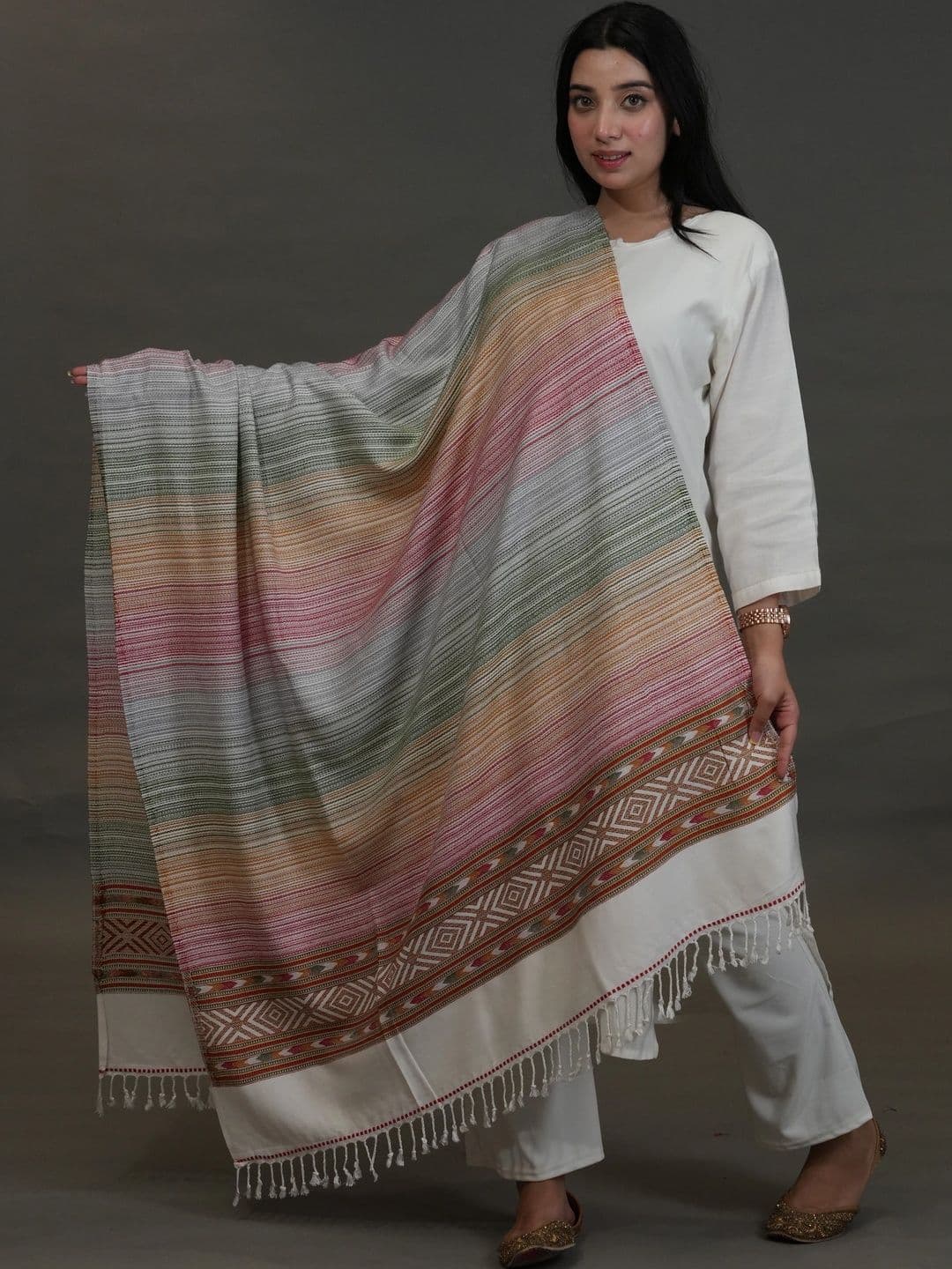 SHIFNEEN Women Geometric Woven Design Acrylic Shawl thumbnail 5