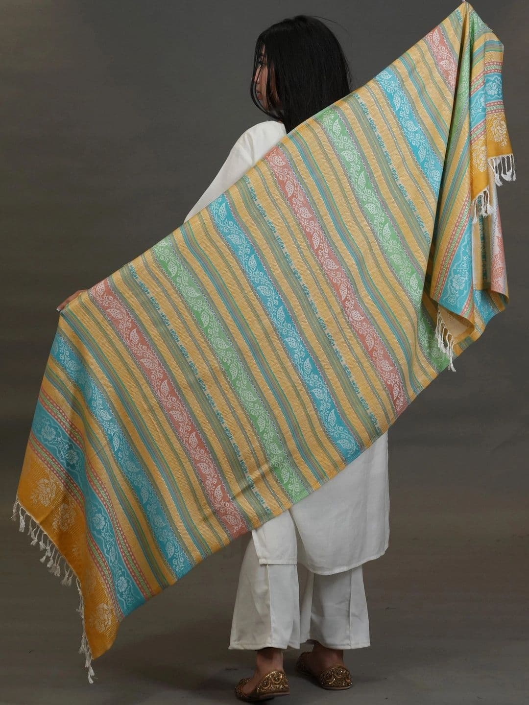 SHIFNEEN Women Striped Woven Design Acrylic Shawl thumbnail 4