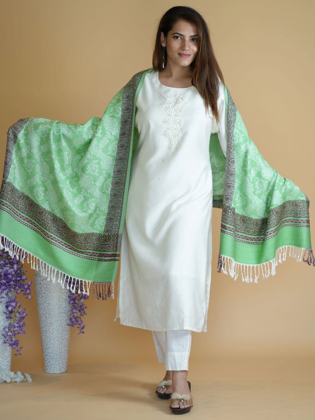 SHIFNEEN Women Ethnic Motifs Woven Design Acrylic Shawl - view 1