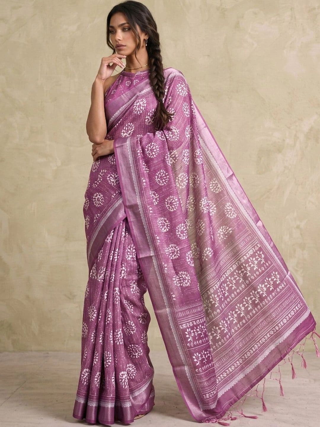 SAARA Ethnic Motifs Pure Linen Saree thumbnail 6