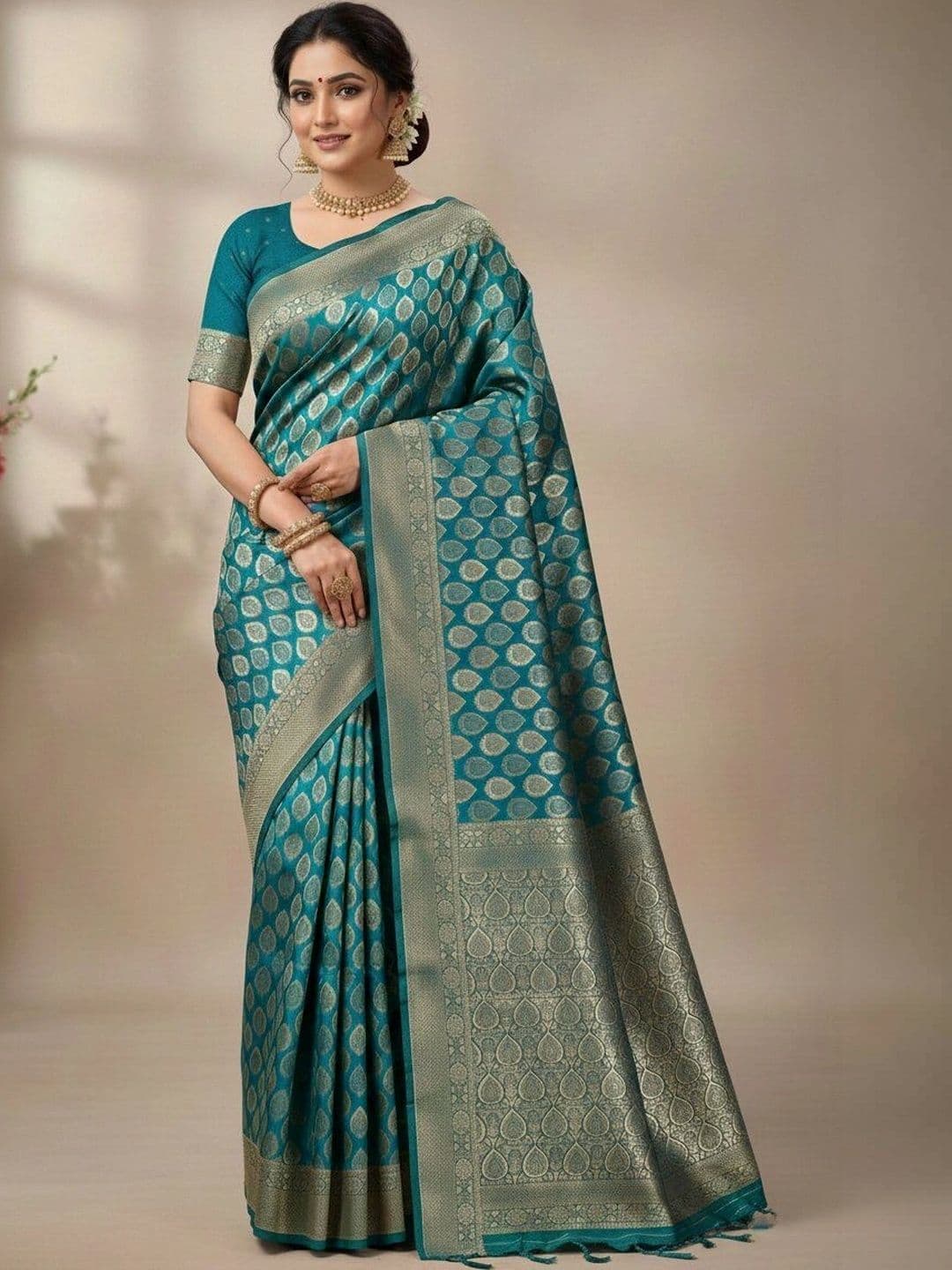 JISHA CREATION Woven Design Zari Art Silk Banarasi Saree - view 1