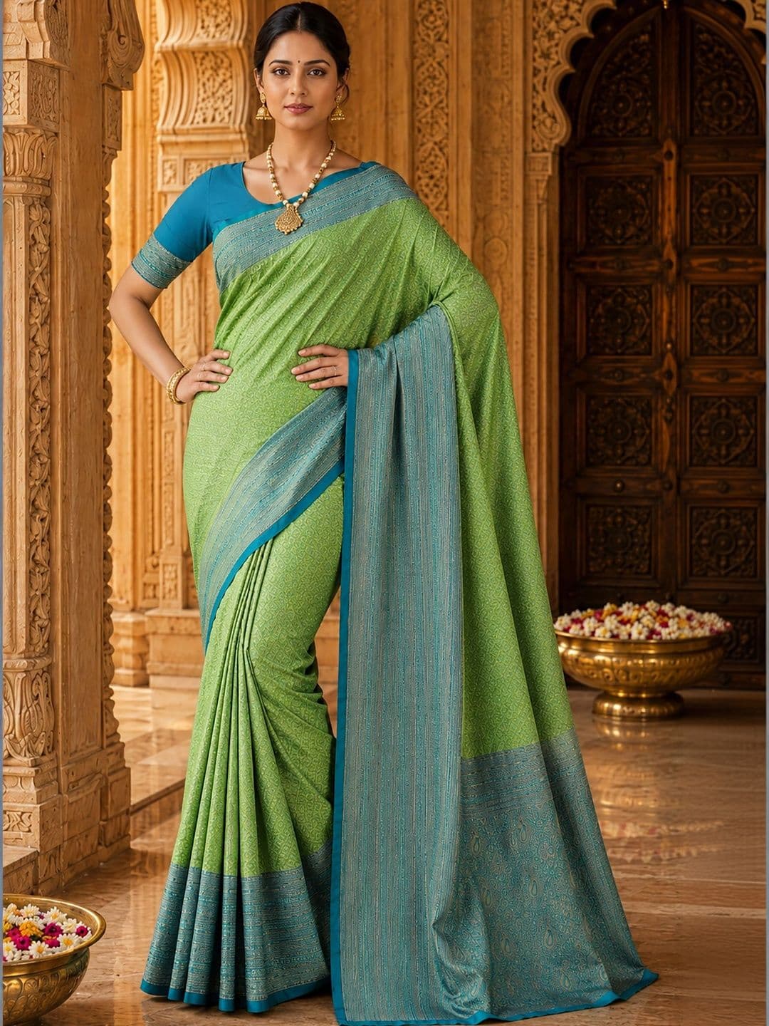 Anjaneya Sarees Woven Design Zari Silk Blend Designer Banarasi Saree thumbnail 2