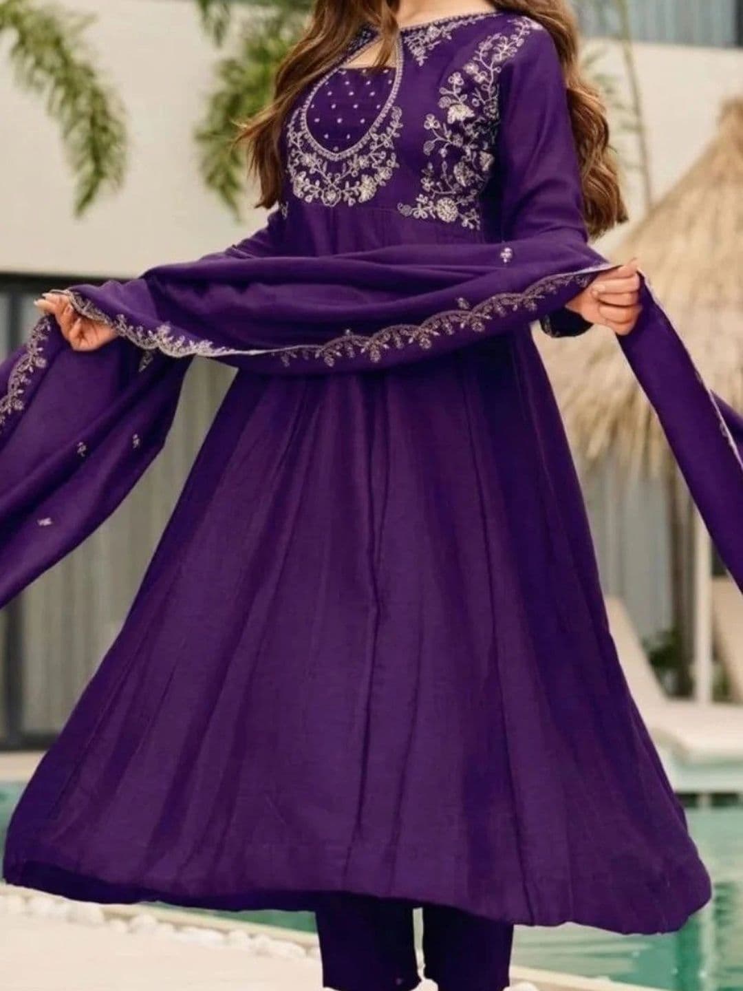 ROYALICA Women Ethnic Motifs Embroidered Empire Thread Work Silk Chiffon Kurta with Trousers & With Dupatta thumbnail 5