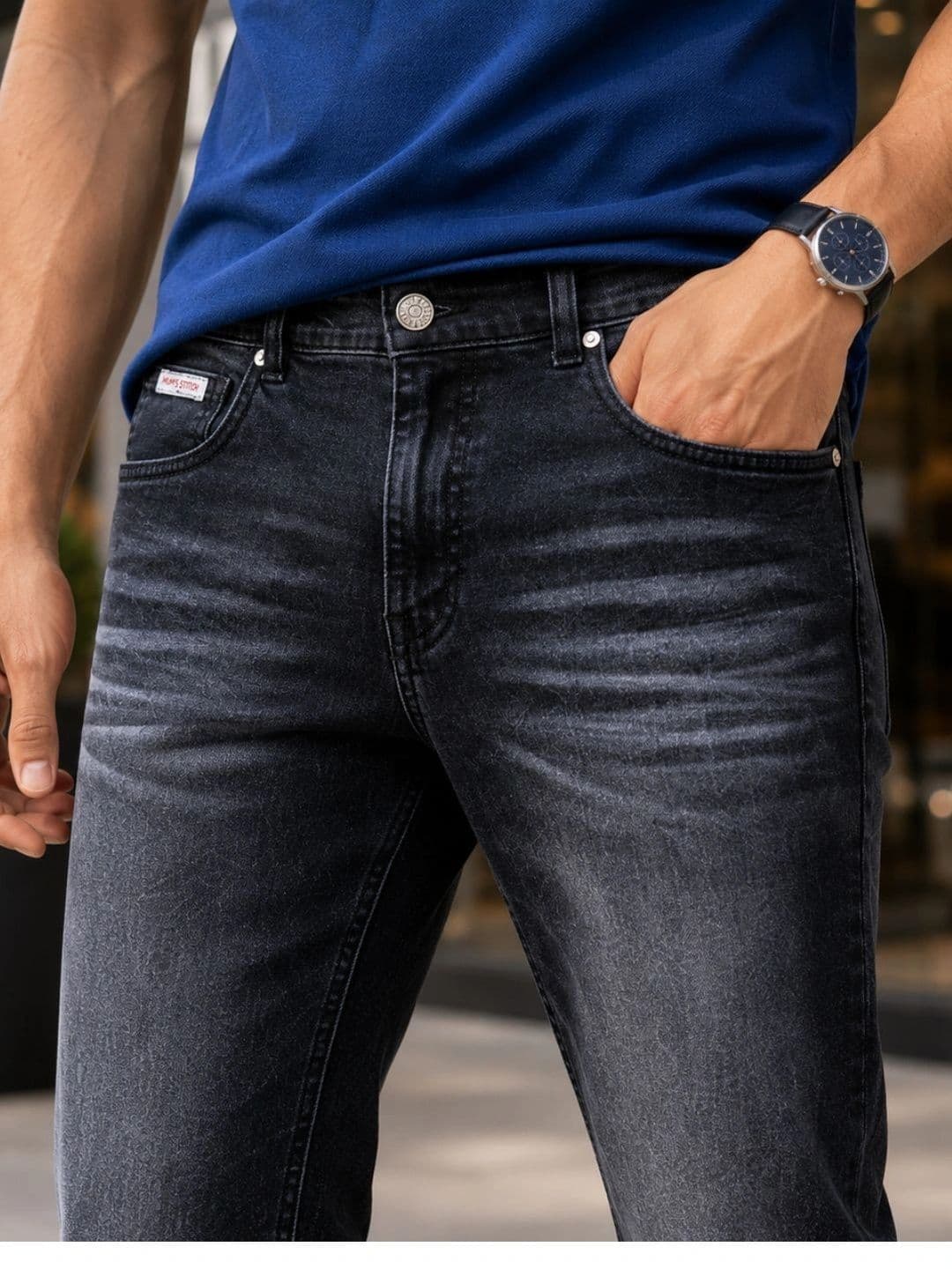 MUMS STITCH Men Regular Fit Mid-Rise Low Distress Jeans thumbnail 2