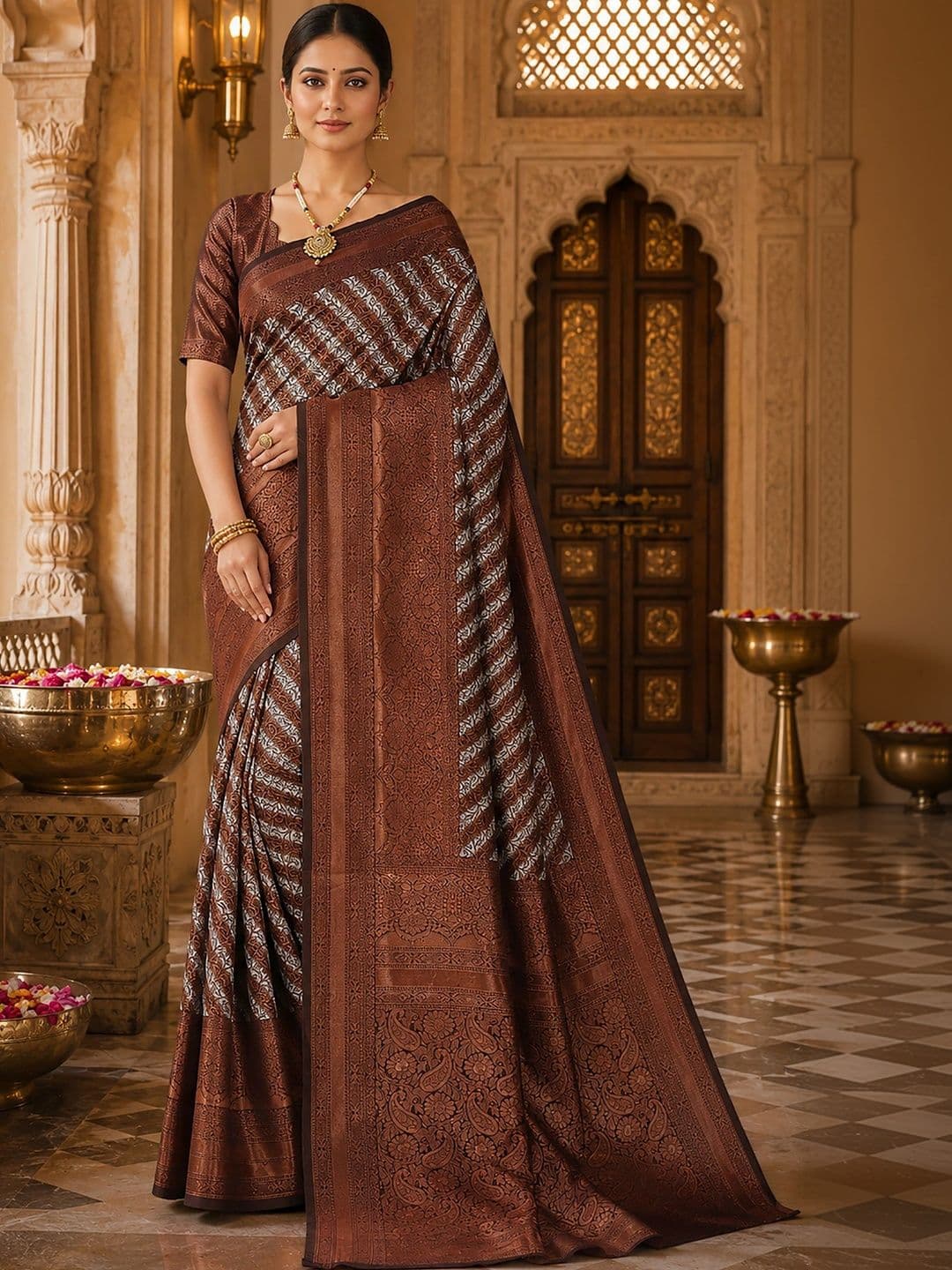 Anjaneya Sarees Woven Design Zari Silk Blend Designer Banarasi Saree - view 1