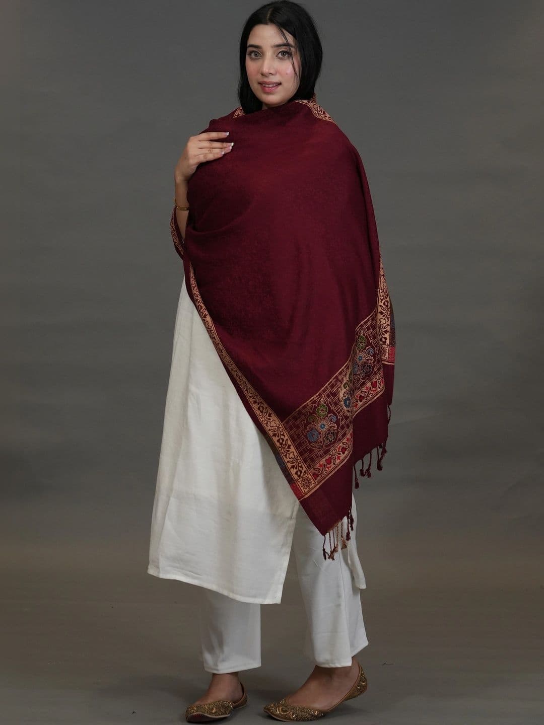 SHIFNEEN Women Ethnic Motifs Woven Design Acrylic Shawl thumbnail 3