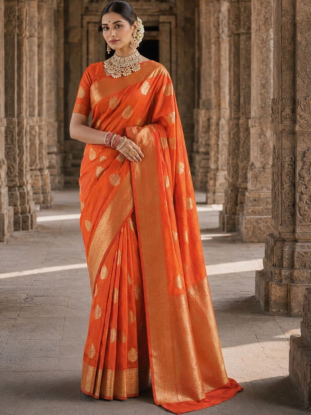 Anjaneya Sarees Woven Design Zari Silk Blend Designer Banarasi Saree - view 1