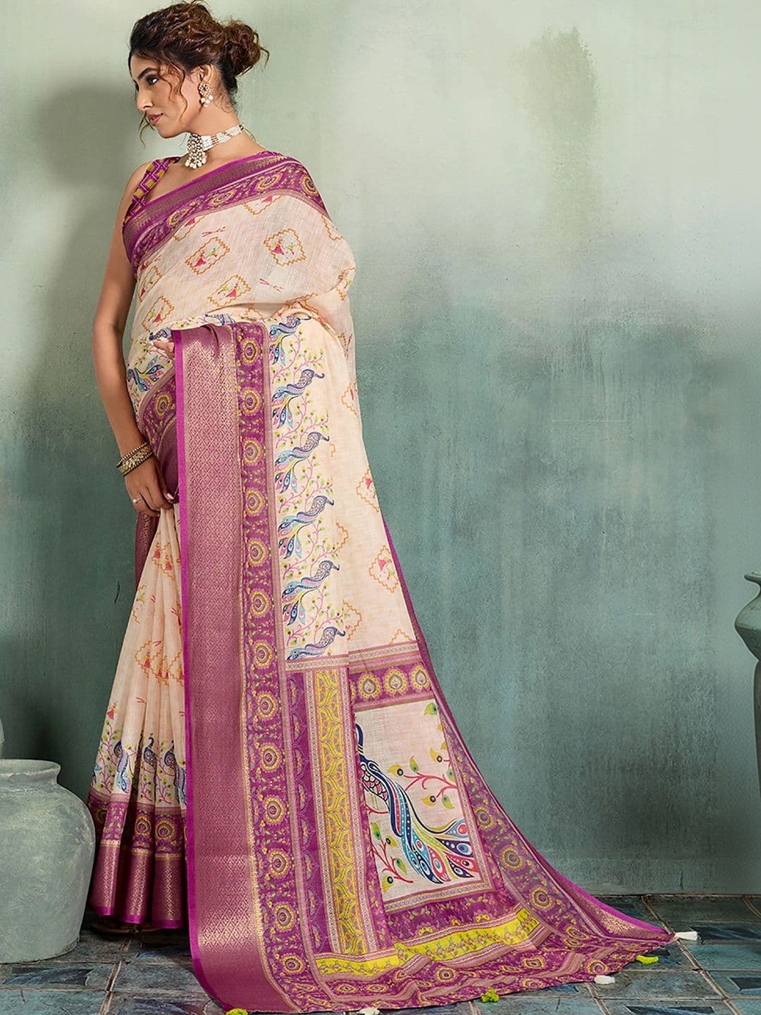 AMRUTKALA SAREES Paisley Zari Designer Block Print Saree thumbnail 4