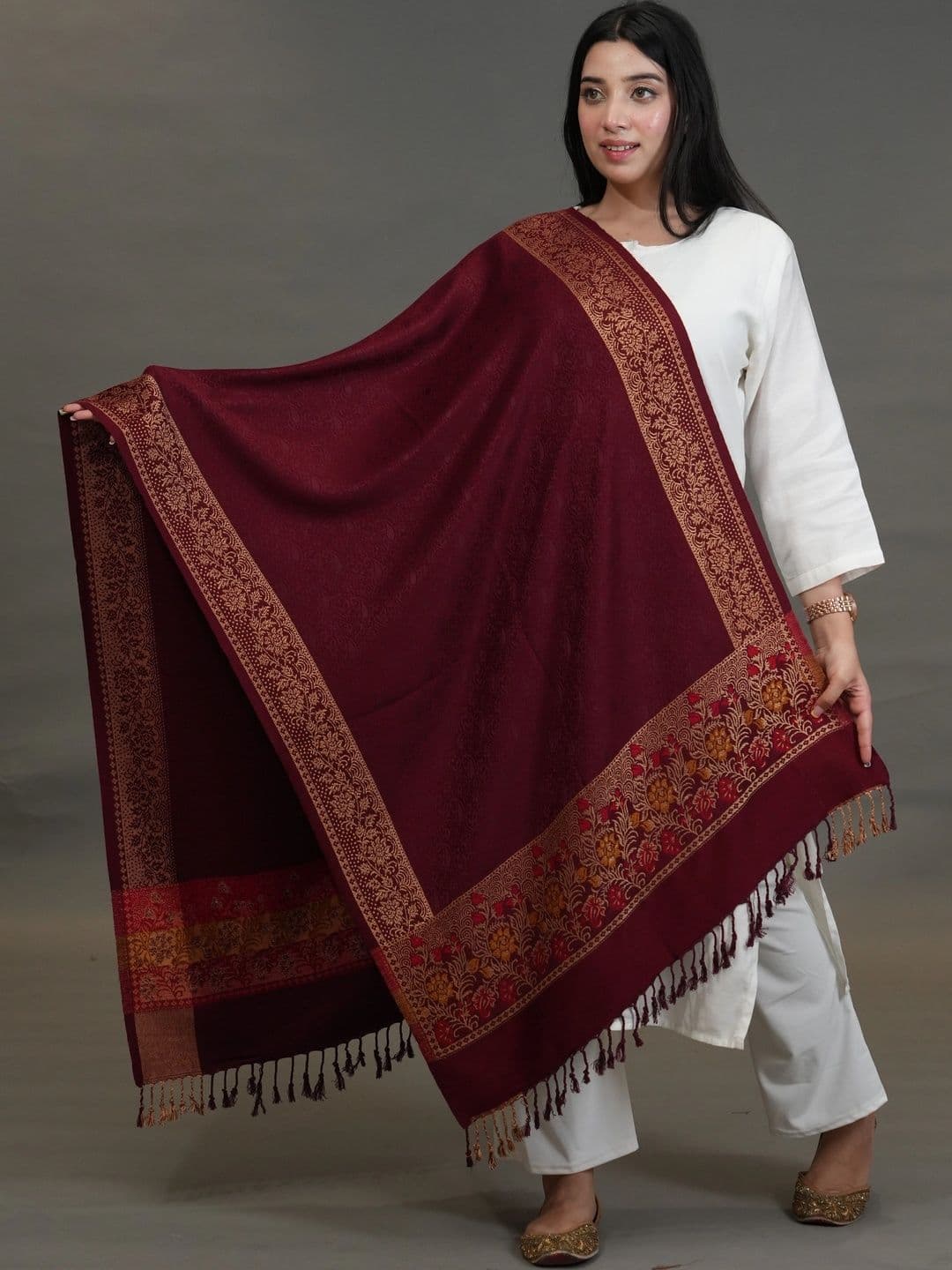 SHIFNEEN Women Ethnic Motifs Woven Design Acrylic Shawl - view 1