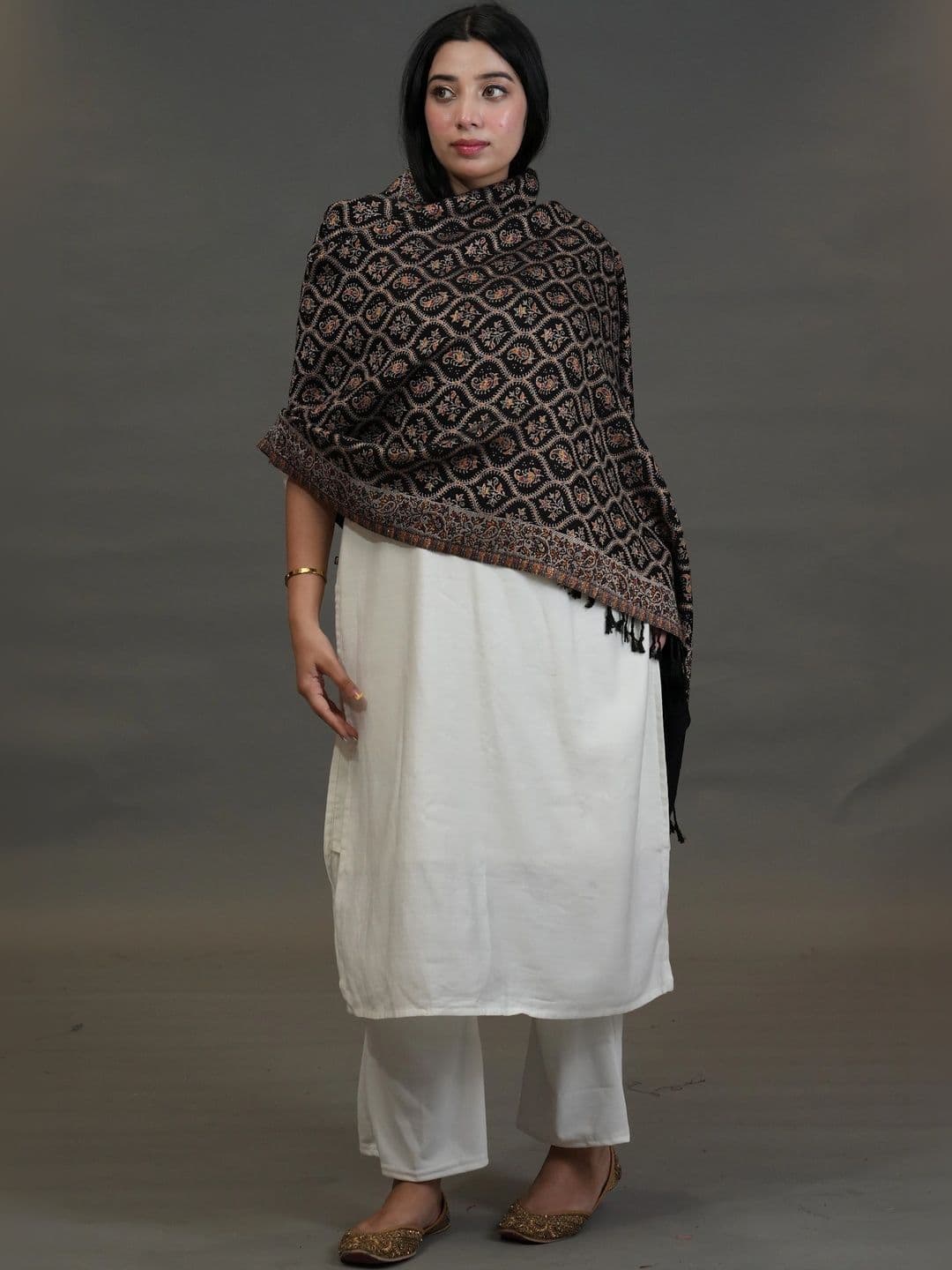 SHIFNEEN Women Ethnic Motifs Embroidered Acrylic Shawl - view 1