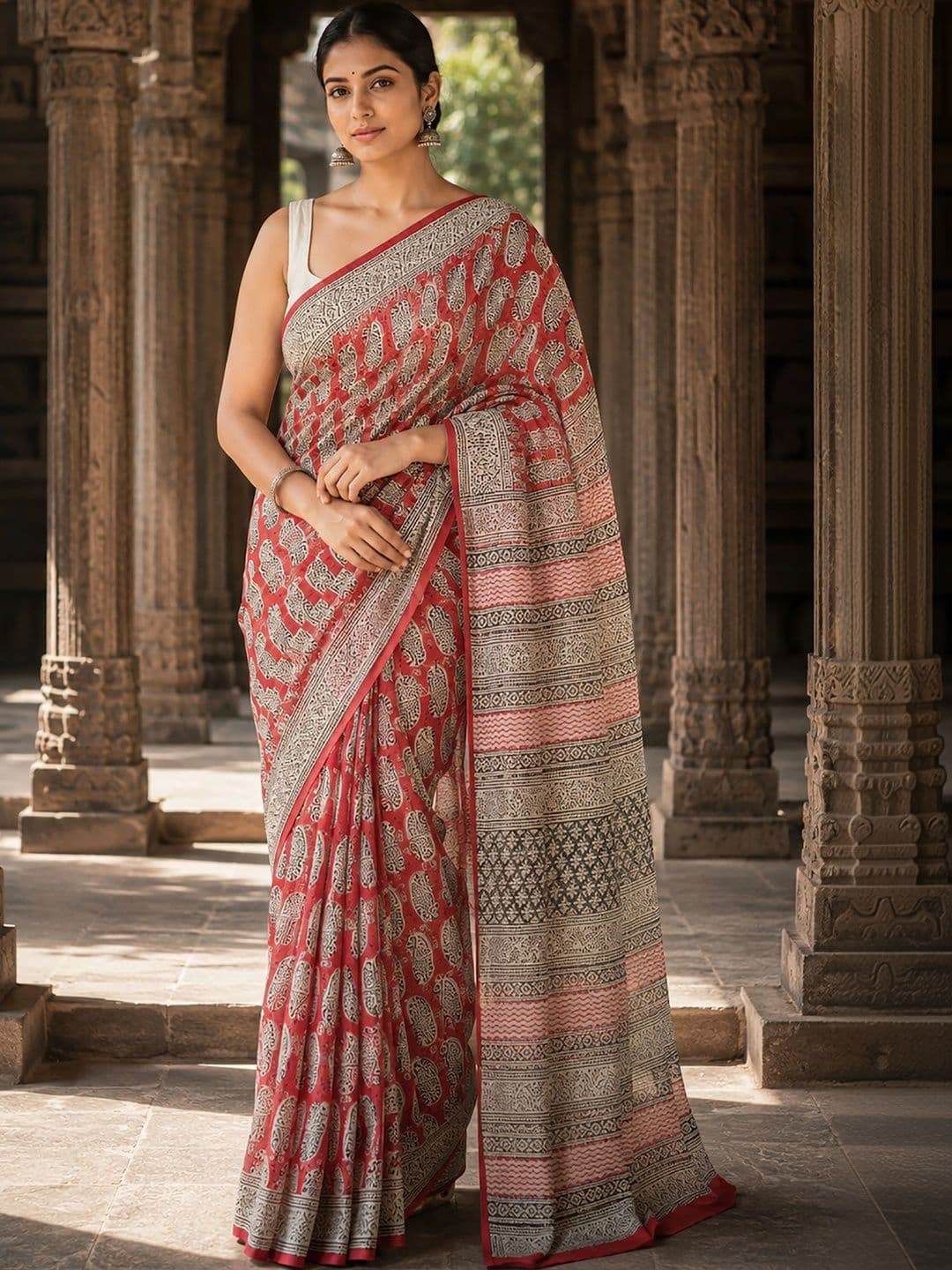 KALINI Linen Blend Designer Block Print Saree - view 1