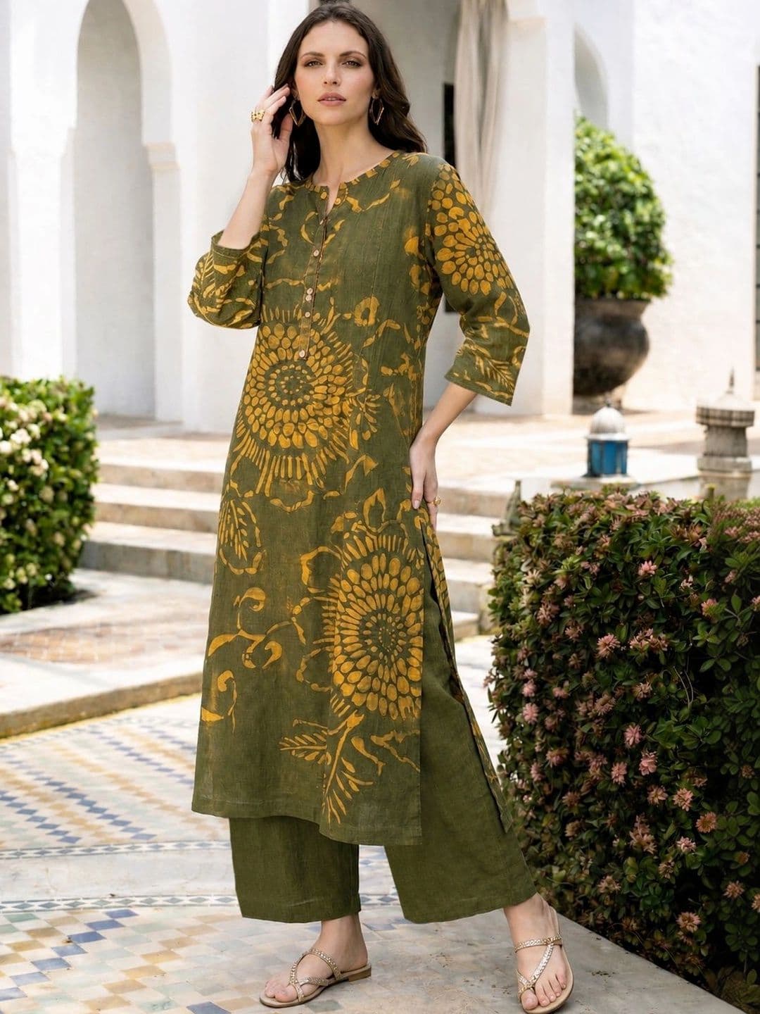 GoSriKi Women Floral Printed Regular Kurta with Trousers thumbnail 3