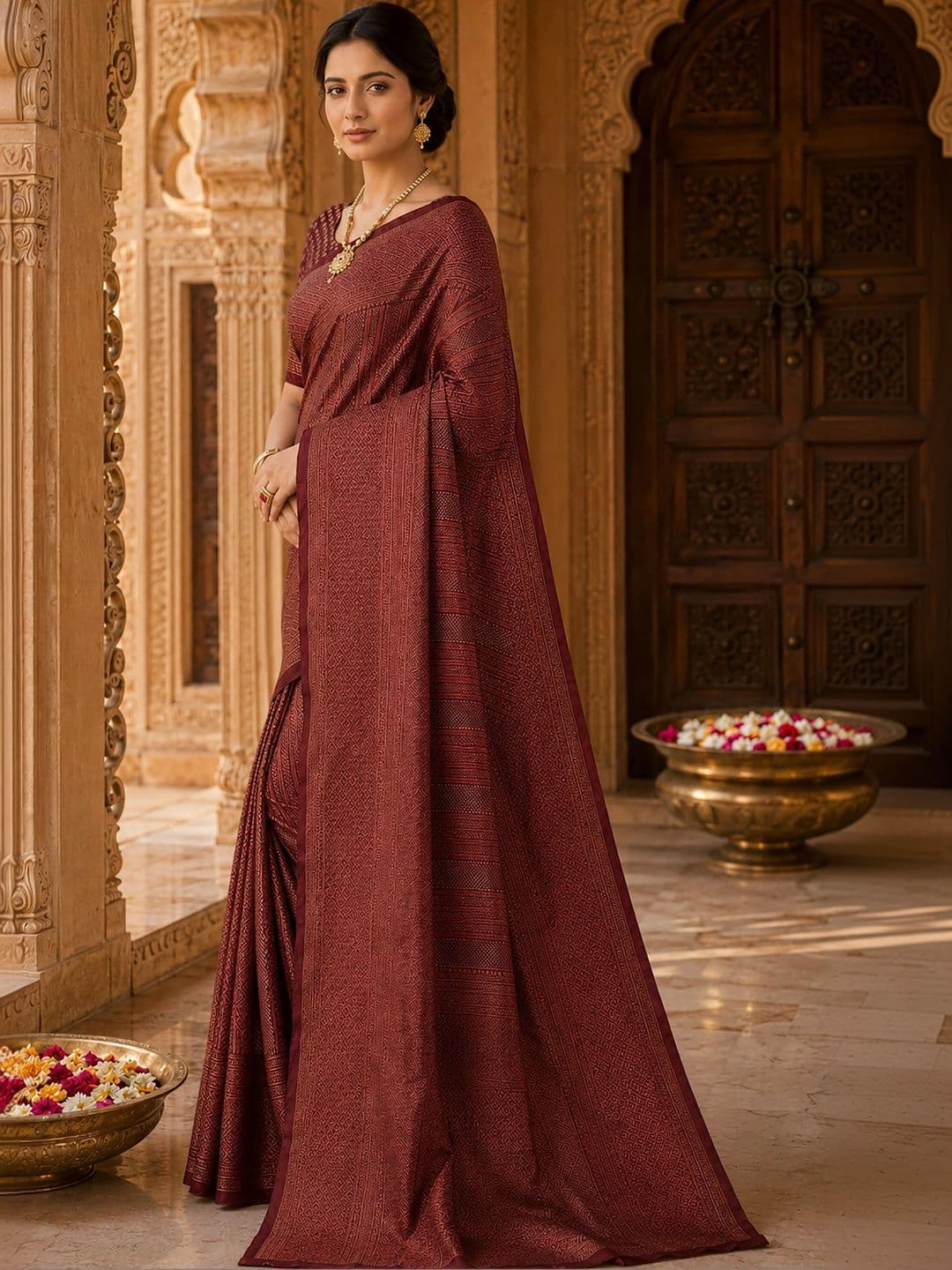 Anjaneya Sarees Woven Design Zari Silk Blend Designer Banarasi Saree thumbnail 2