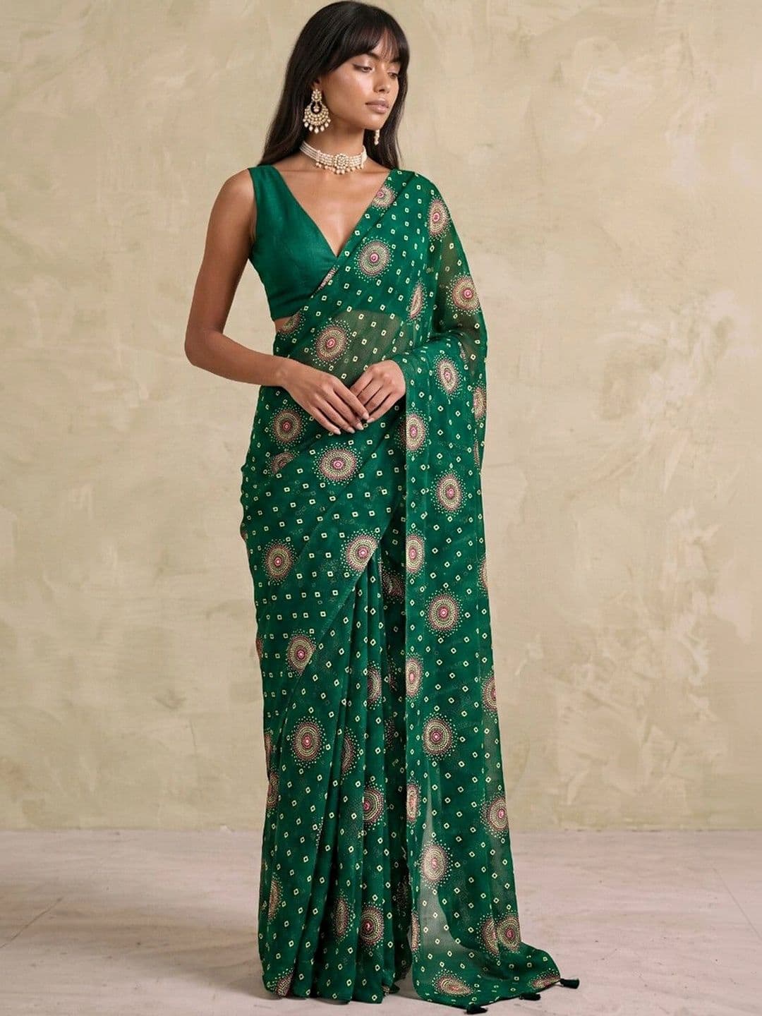 SAARA Bandhani Pure Chiffon Saree thumbnail 7