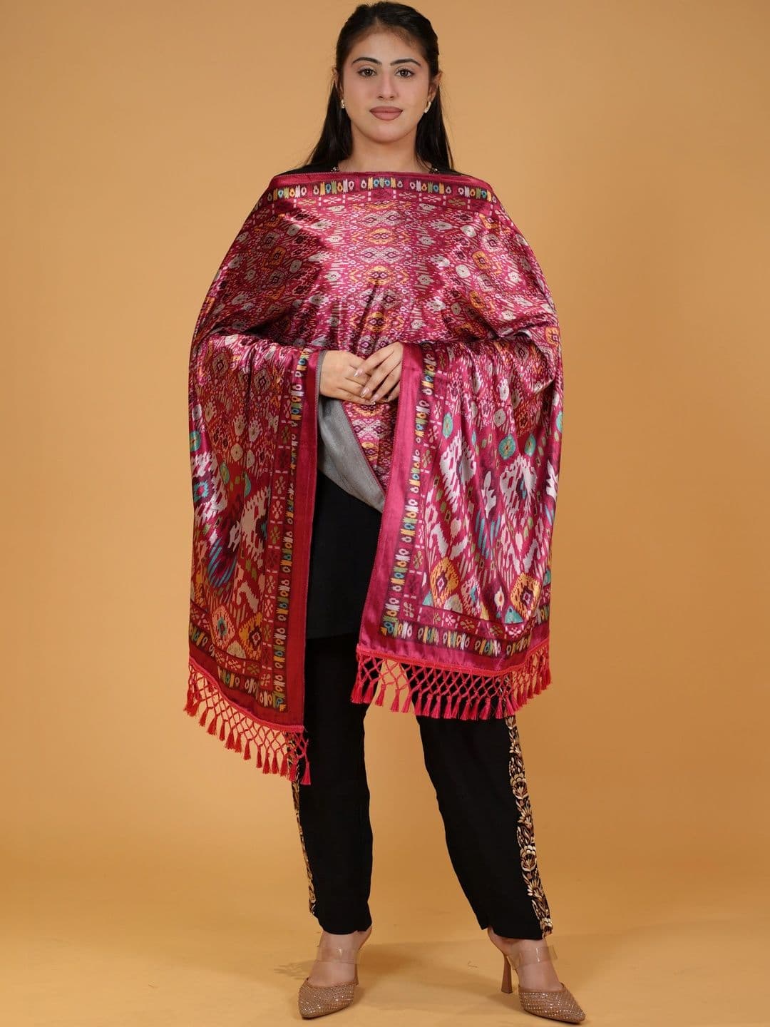 SHIFNEEN Women Ethnic Motifs Printed Velvet Shawl - view 1