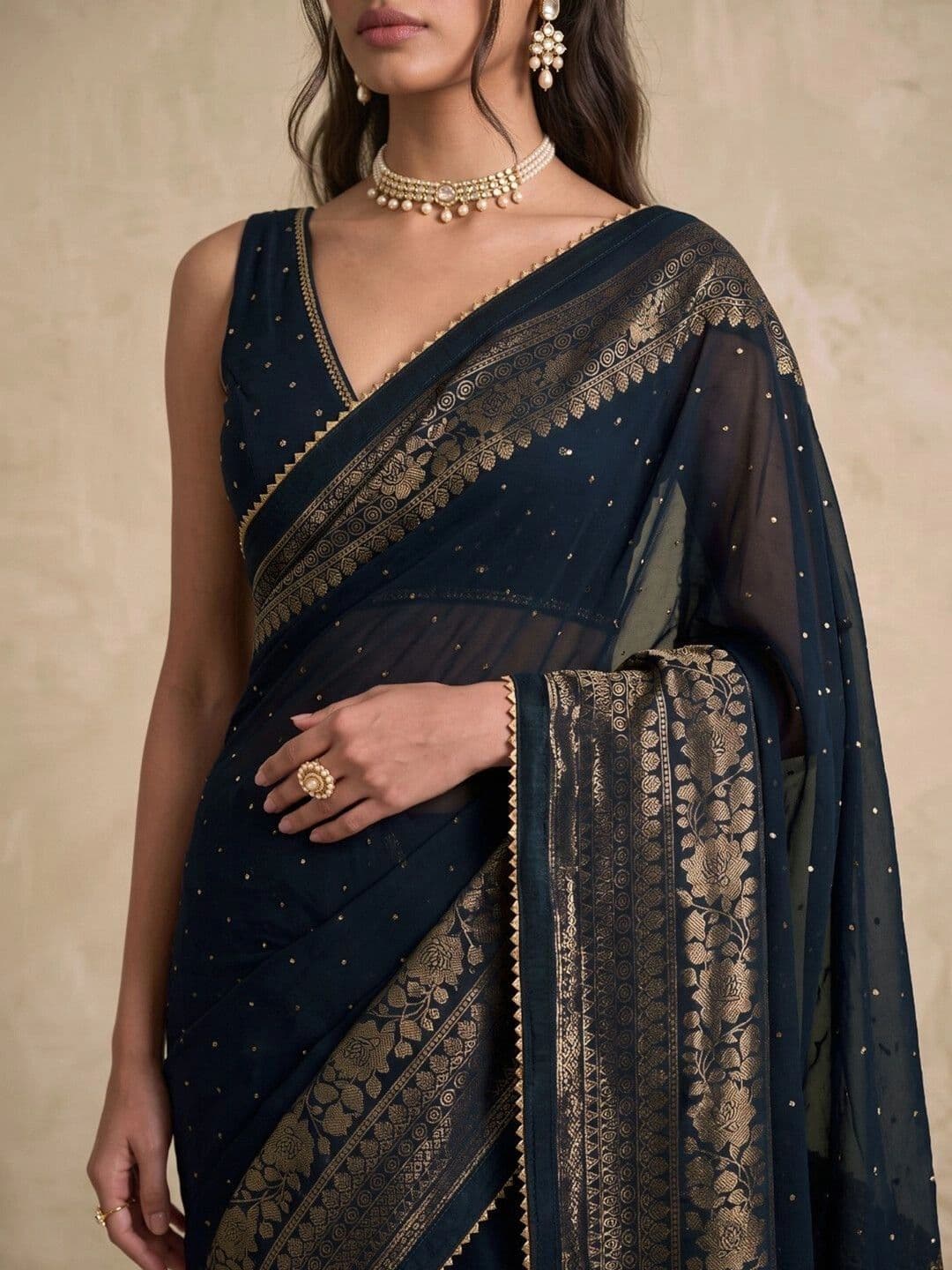 SAARA Woven Design Zari Pure Georgette Saree thumbnail 7