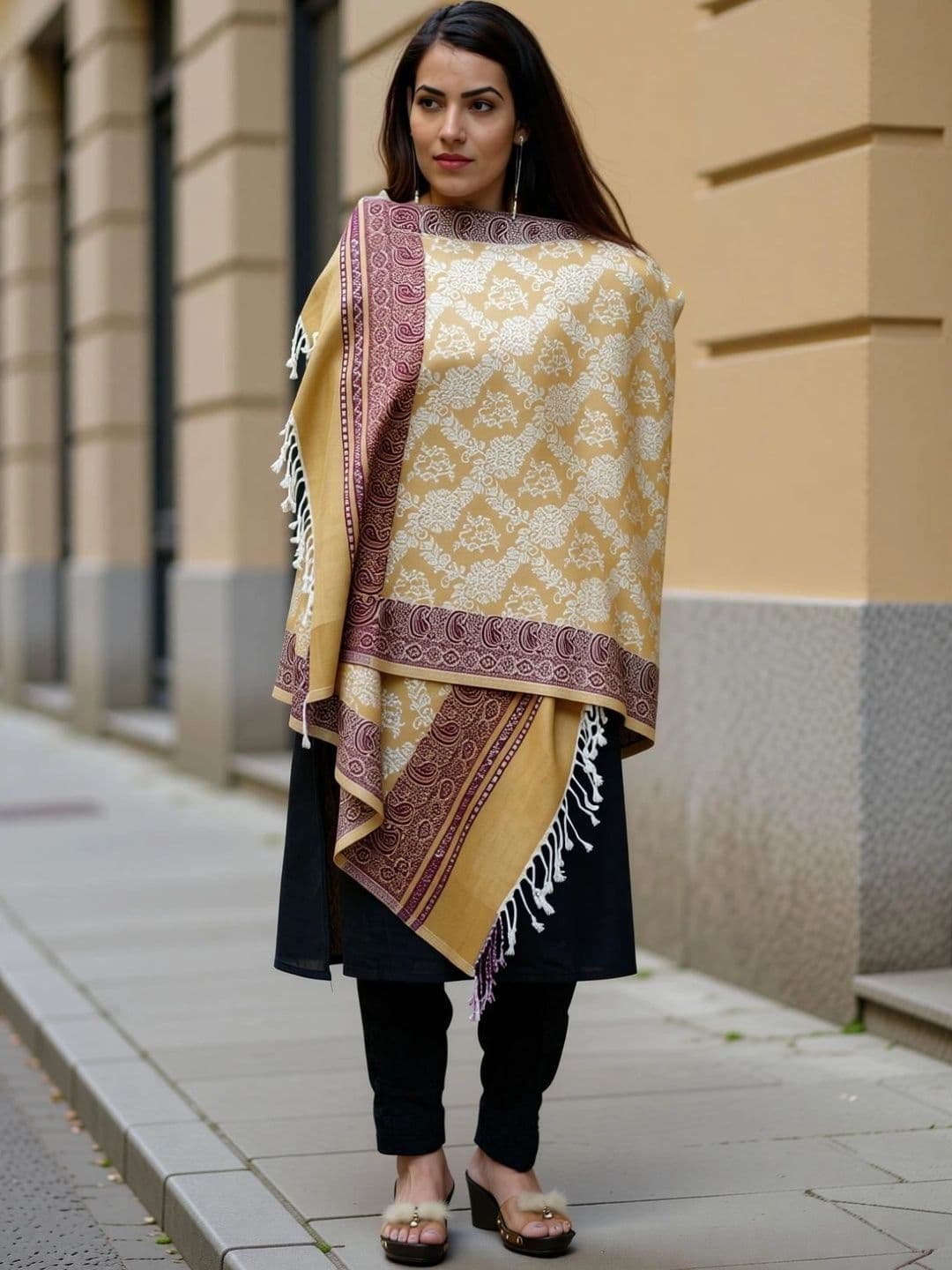 SHIFNEEN Women Ethnic Motifs Woven Design Acrylic Shawl - view 1