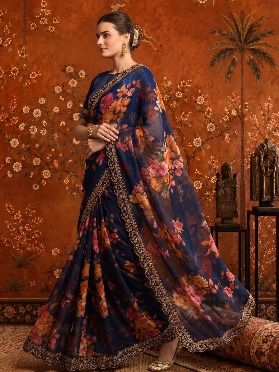 Sangria Floral Embroidered Poly Georgette Saree thumbnail 2