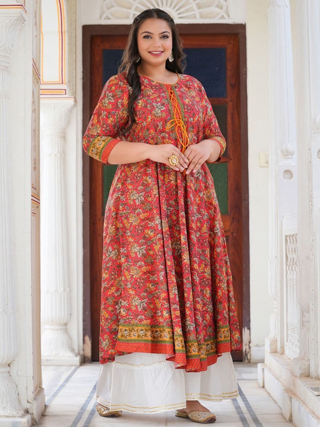 KALINI Plus Size Floral Printed Round Neck Anarkali Kurta thumbnail 3