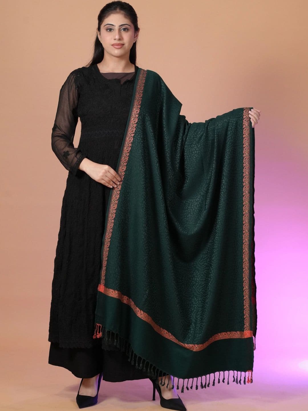 SHIFNEEN Women Botanical Woven Design Acrylic Shawl - view 1