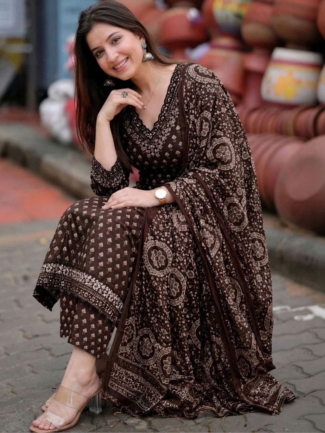 GoSriKi Women Ethnic Motifs Printed Regular Kurta with Trousers & With Dupatta - view 1