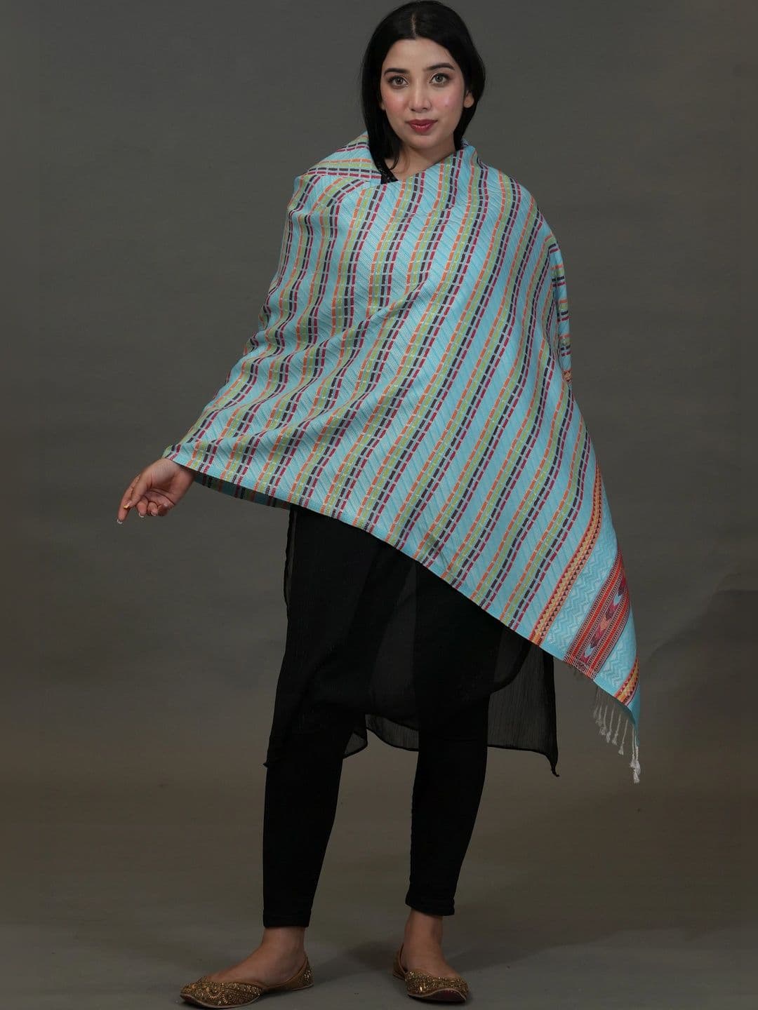 SHIFNEEN Women Striped Woven Design Acrylic Shawl thumbnail 4