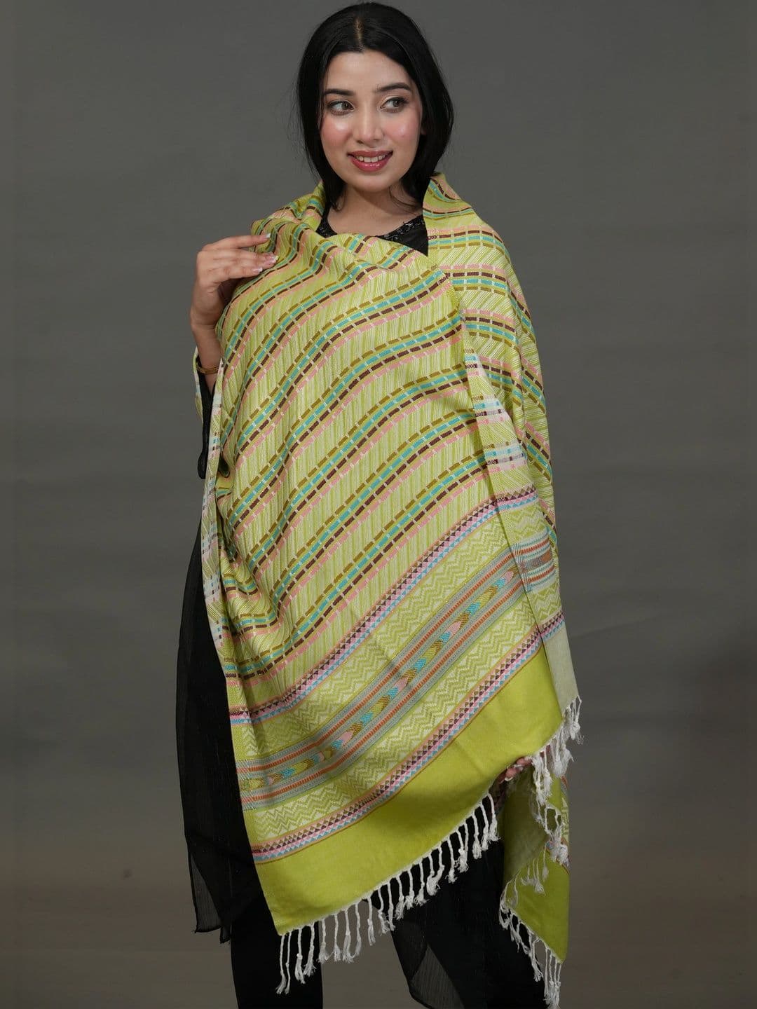 SHIFNEEN Women Geometric Woven Design Acrylic Shawl thumbnail 4