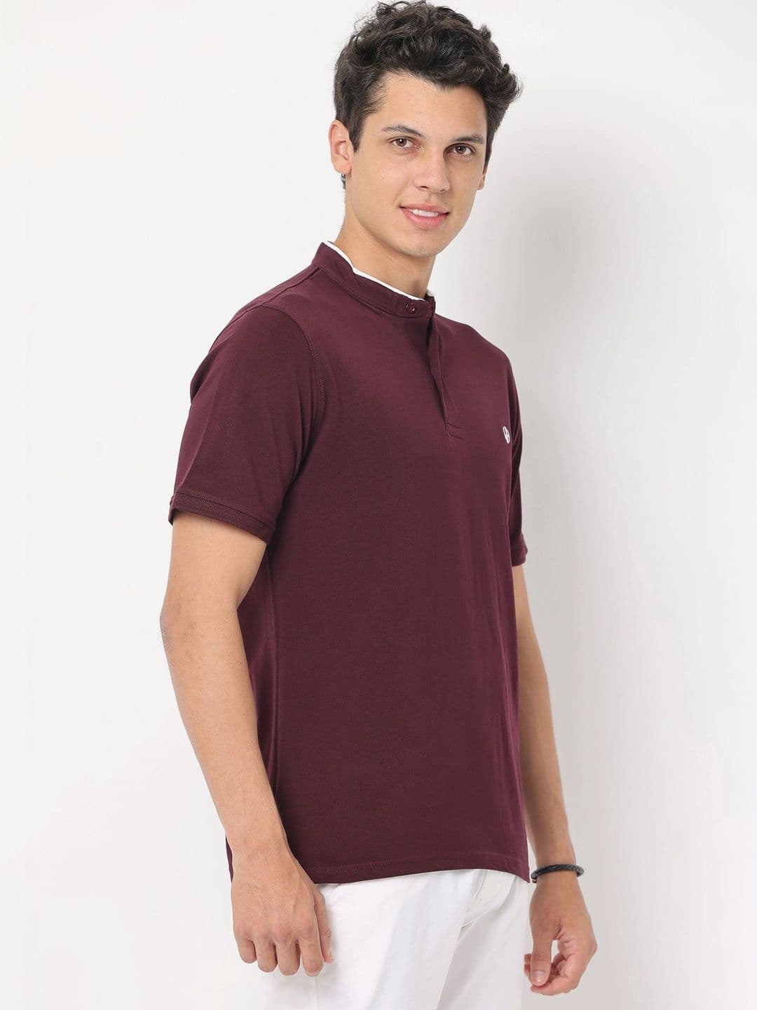 WEARHOUSE Men Brand Logo Mandarin Collar Slim Fit T-shirt thumbnail 6