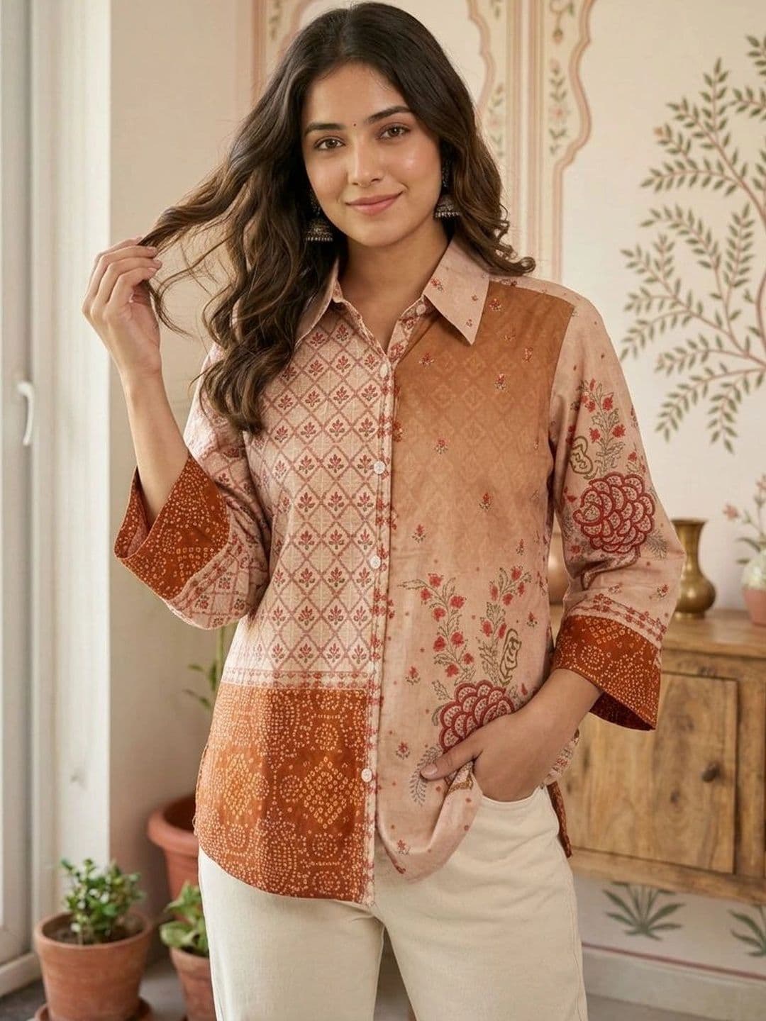 Anouk Ethnic Motifs Printed Shirt Collar Pure Cotton Blend Kurti thumbnail 2