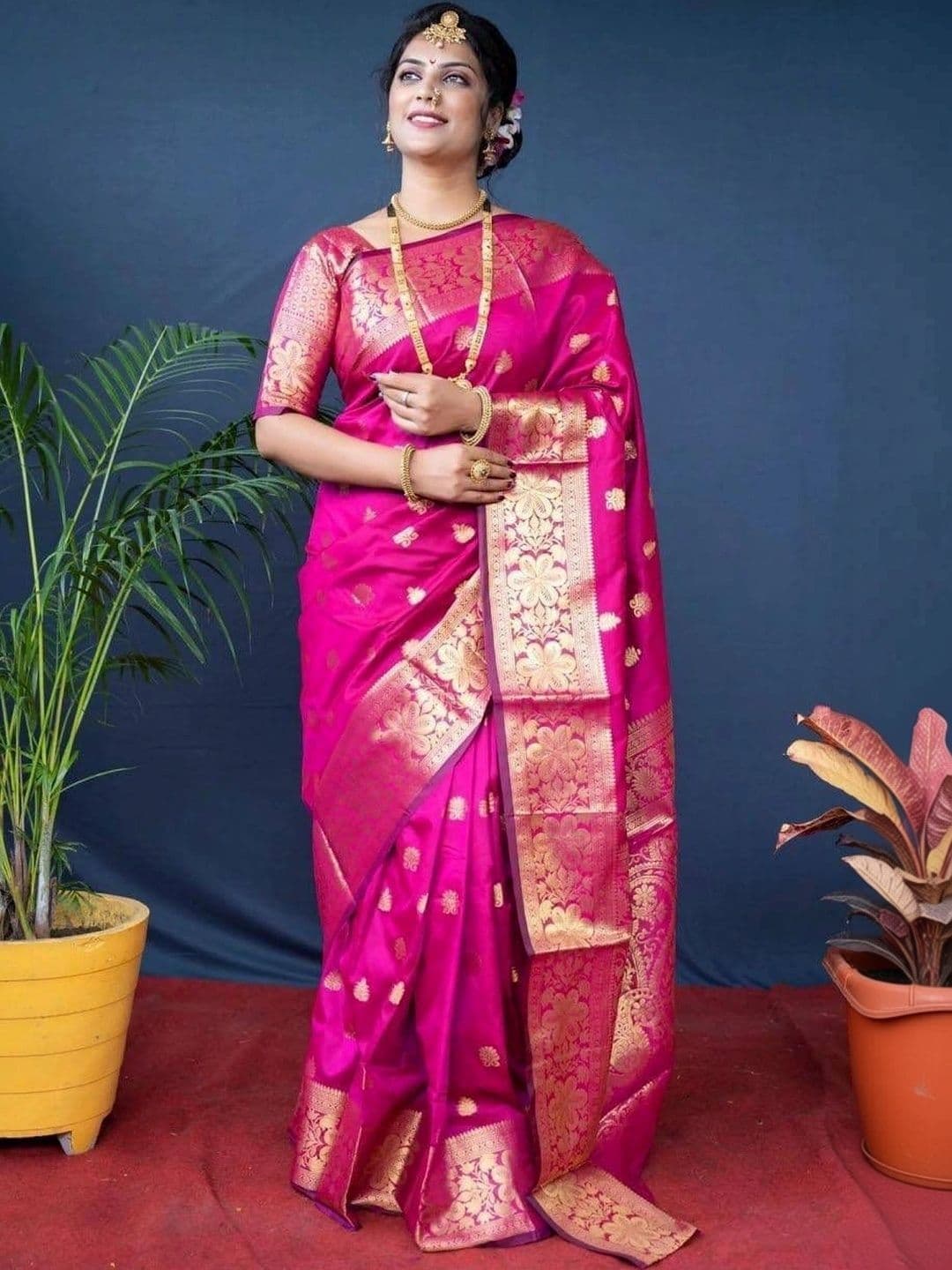 ADIANADI Paisley Zari Silk Cotton Banarasi Saree - view 1