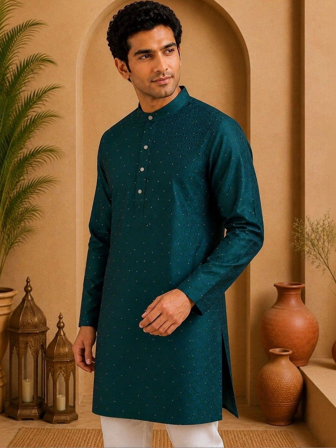TATTVA Men Embellished Sequinned Jacquard Kurta thumbnail 5