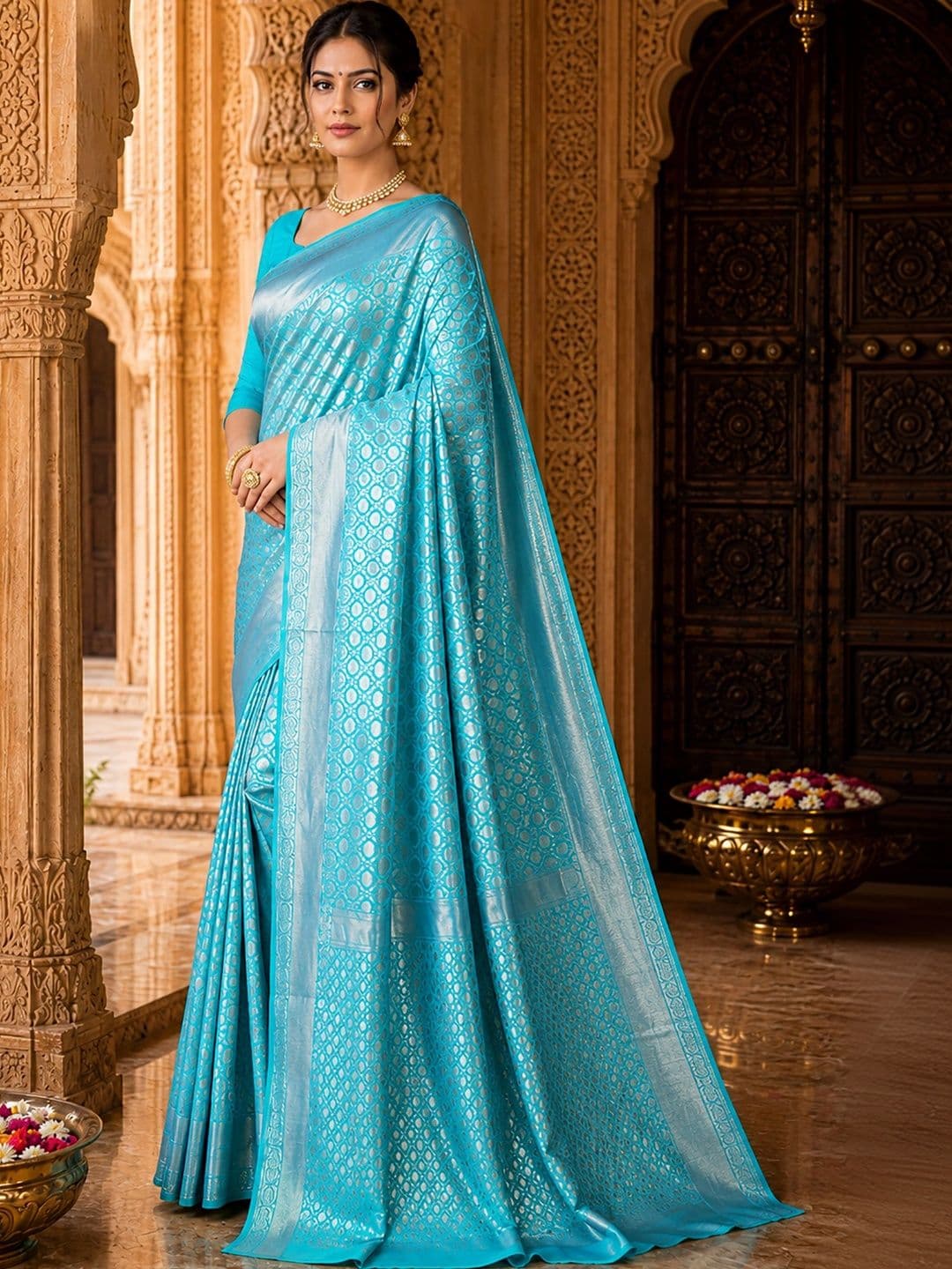 Anjaneya Sarees Woven Design Zari Silk Blend Designer Banarasi Saree - view 1