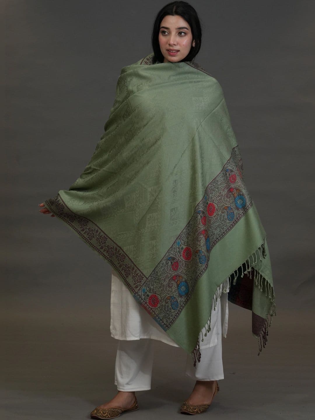 SHIFNEEN Women Paisley Woven Design Acrylic Shawl thumbnail 4