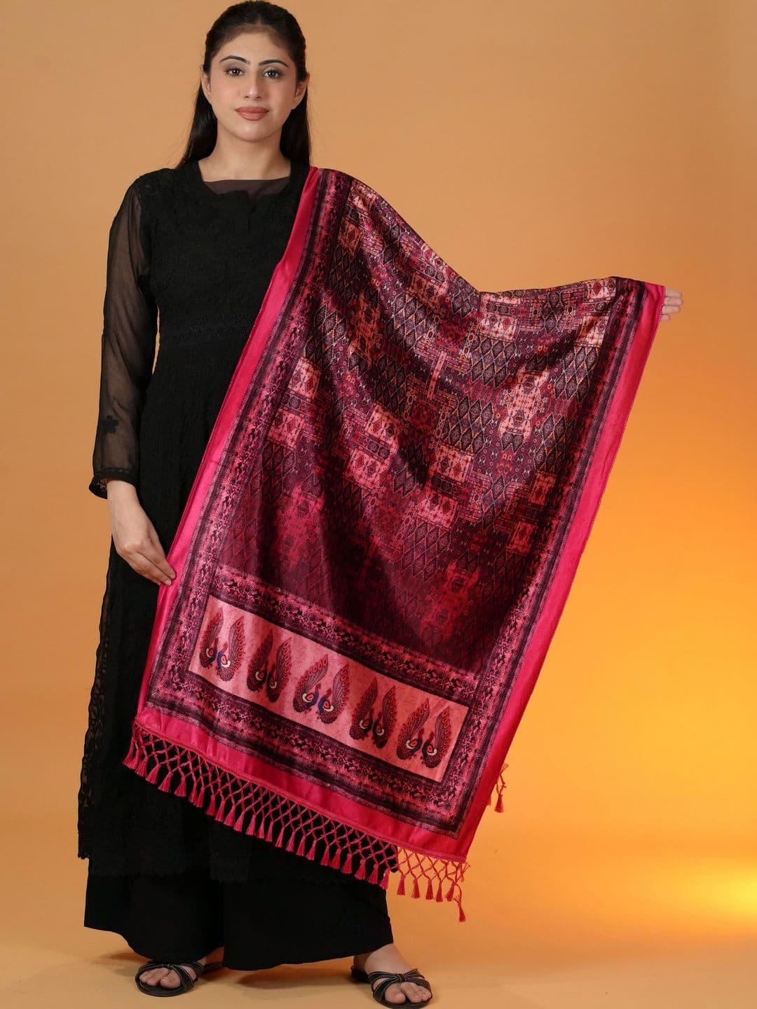 SHIFNEEN Women Ethnic Motifs Printed Velvet Shawl - view 1
