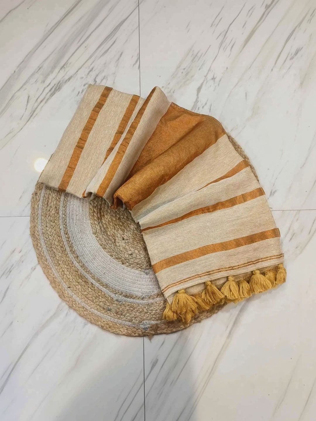 srinjan fashion Striped Zari Tissue Handloom Tussar Saree thumbnail 2